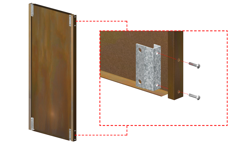 Vier Dekorative Cortenstahlplatten Am Gartenmauer Befestigt Garten Sichtschutz Garten Garten Landschaftsbau
