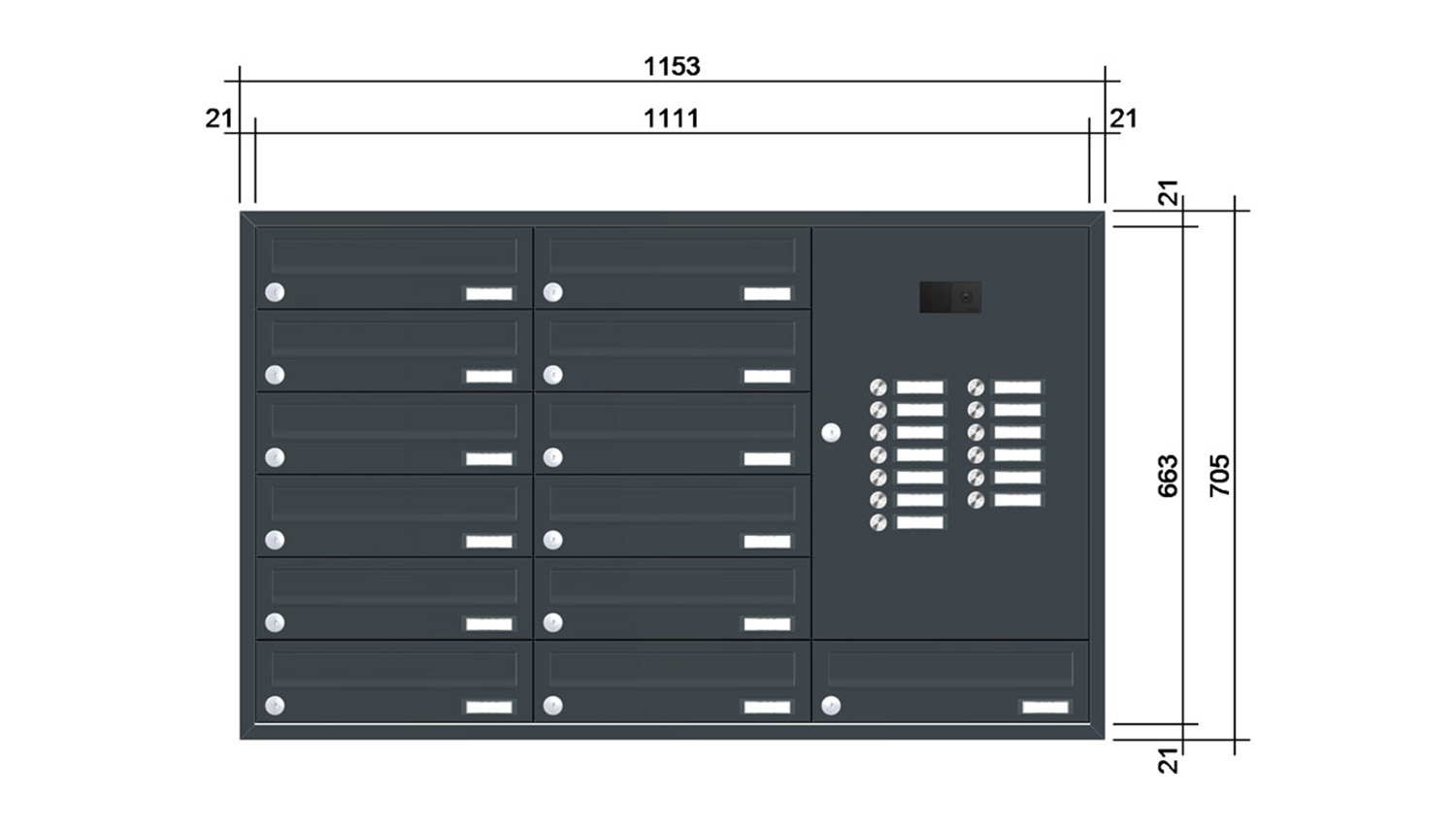 Briefkastenanlage | Unterputz | 13-fach | Waagerecht | Audio | Video | Farbe