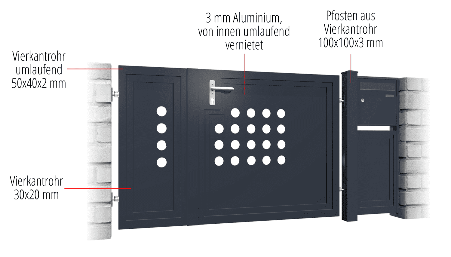 Gartentür Alu 2-flügelig Sichtschutz RLR, GE, BK