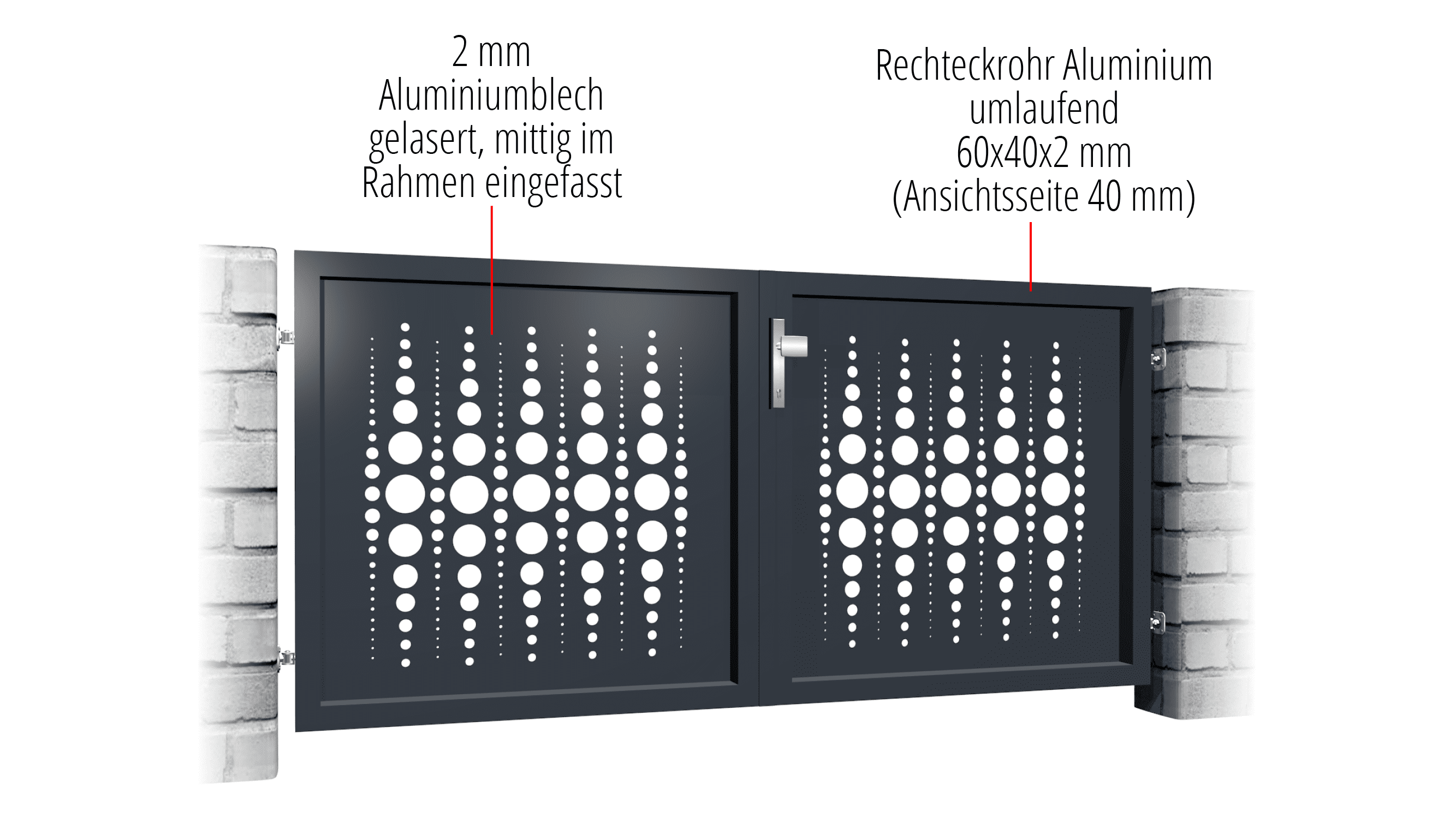 Gartentor Alu 2-flügelig Laserschnitt Design PE