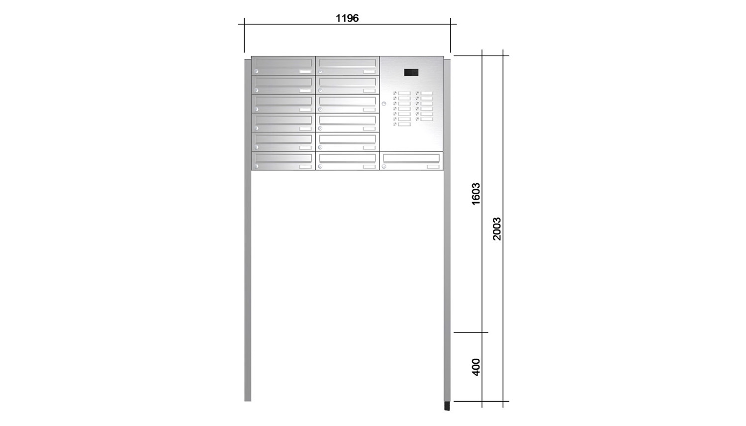 Briefkastenanlage | Freistehend | 13-fach | Waagerecht | Audio | Video | Edelstahl