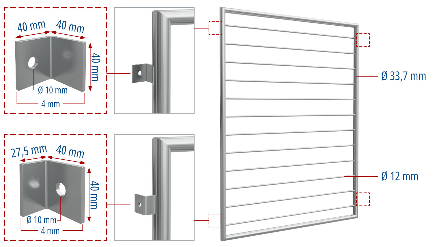 Fenstergitter Edelstahl Querstab