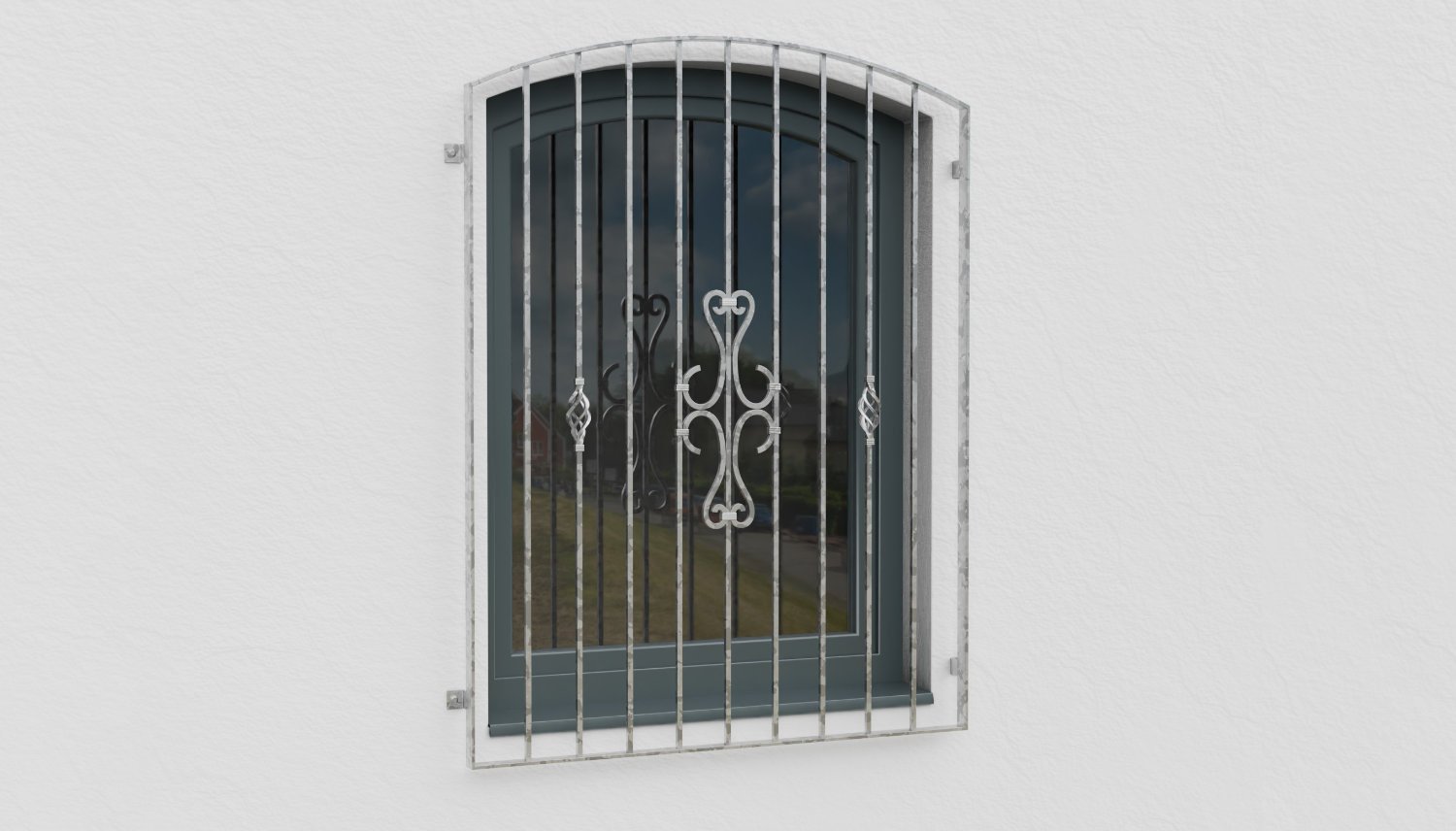 Fenstergitter verzinkt Schnörkel Oberbogen 