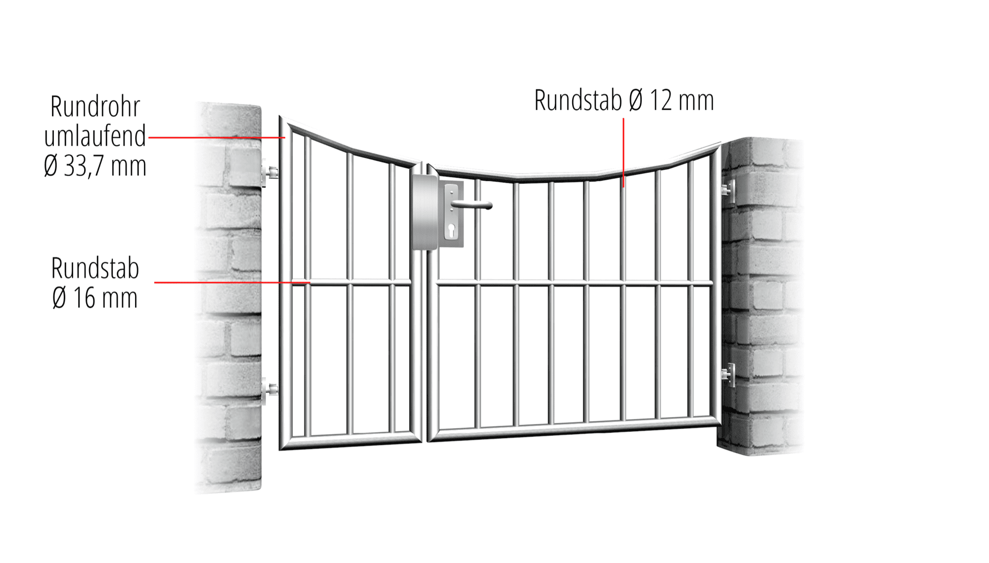 Gartentür Edelstahl 2-flügelig Vertikalstab, UB