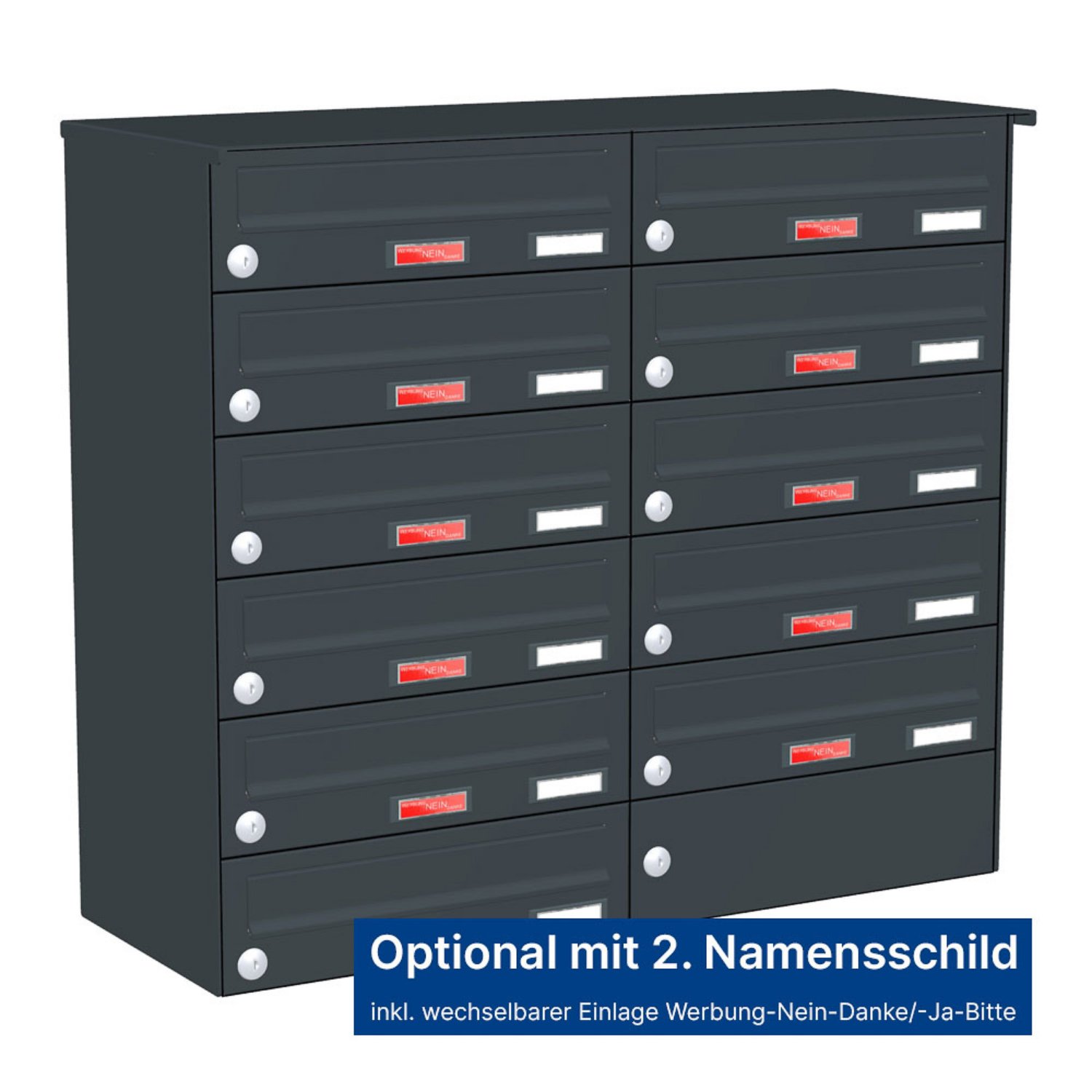 Briefkastenanlage | Aufputz | 11-fach | Waagerecht | Farbe