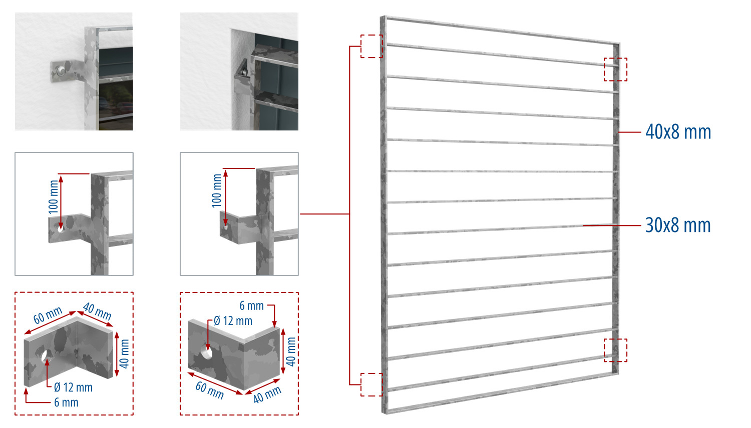 Fenstergitter verzinkt Querstab Flachstahl 