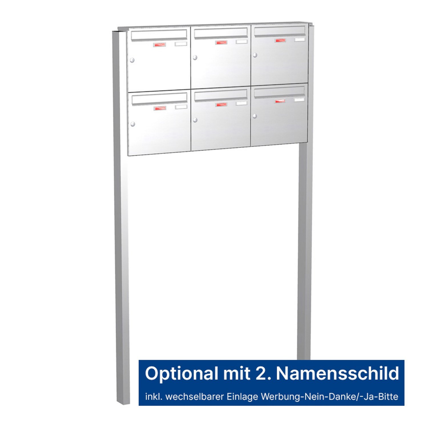 Briefkastenanlage | Freistehend | 6-fach | Senkrecht | Edelstahl