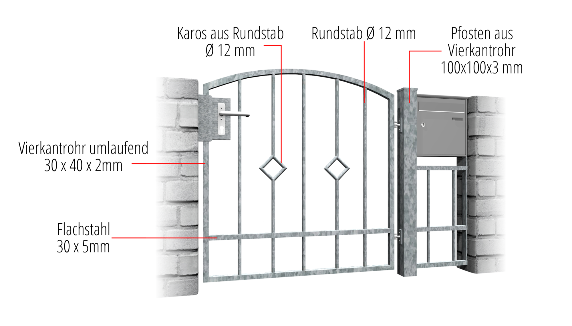 Gartentür verzinkt 1-flügelig Karo Stab, OB, BK