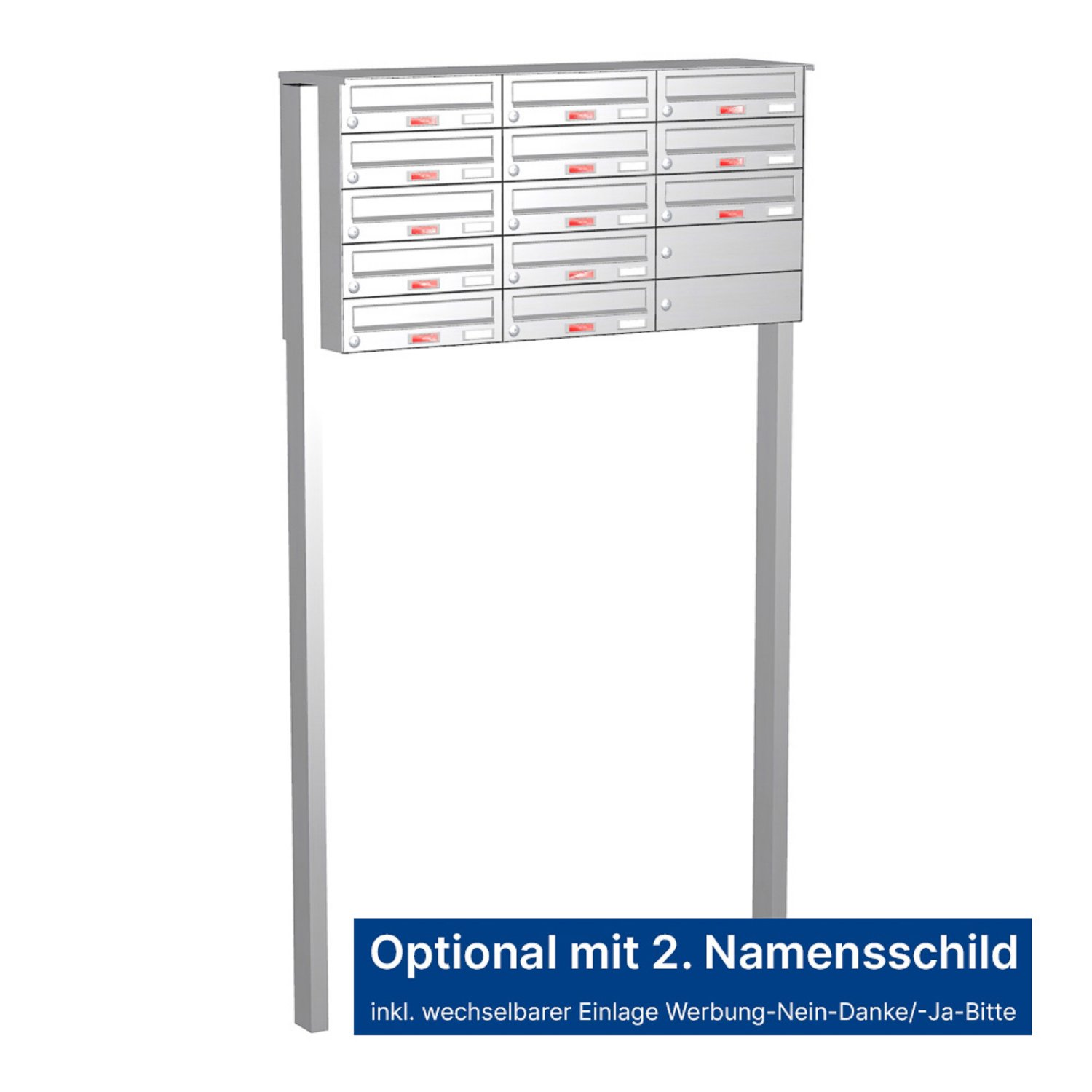 Briefkastenanlage | Freistehend | 13-fach | Waagerecht | Edelstahl