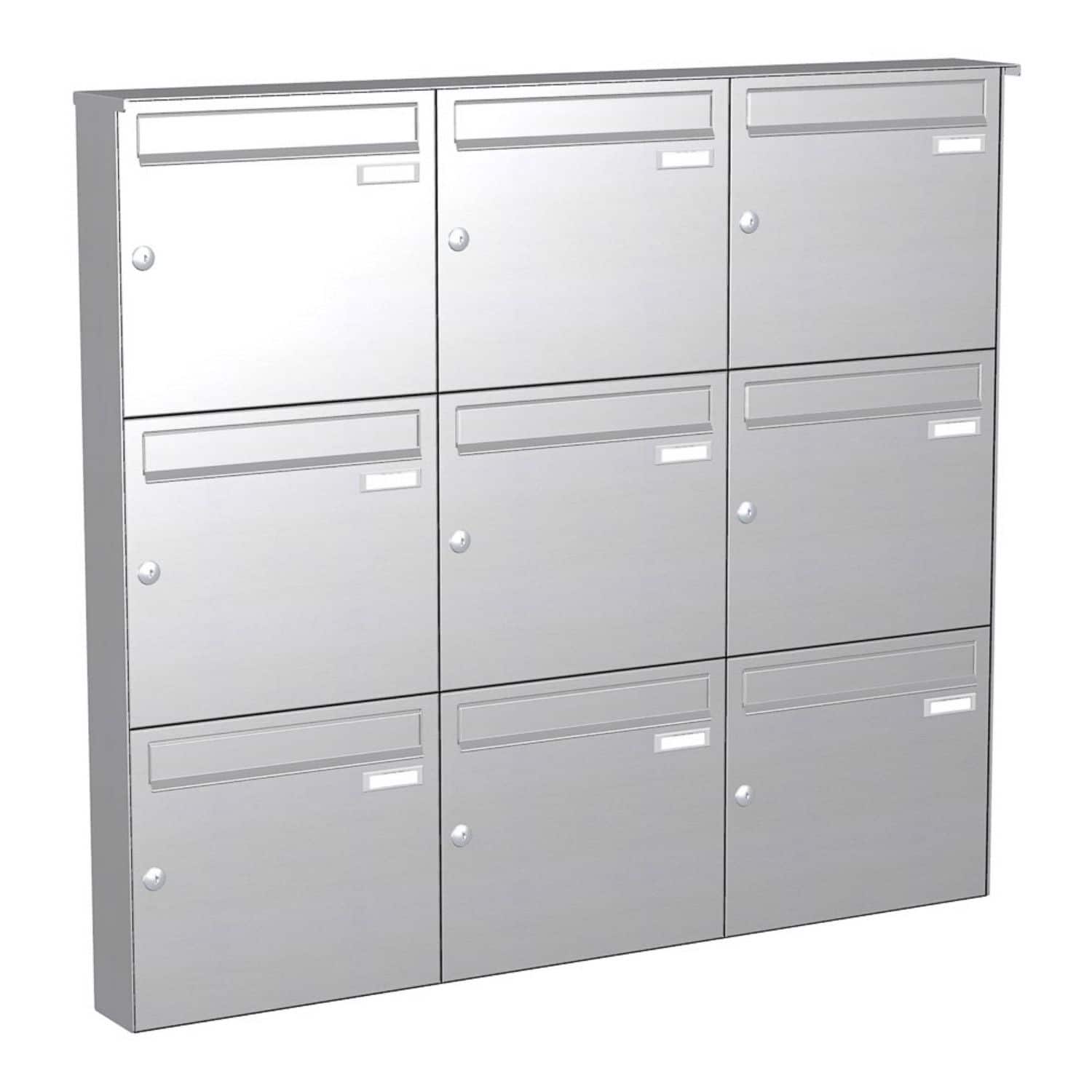 Briefkastenanlage | Aufputz | 9-fach | Senkrecht | Edelstahl