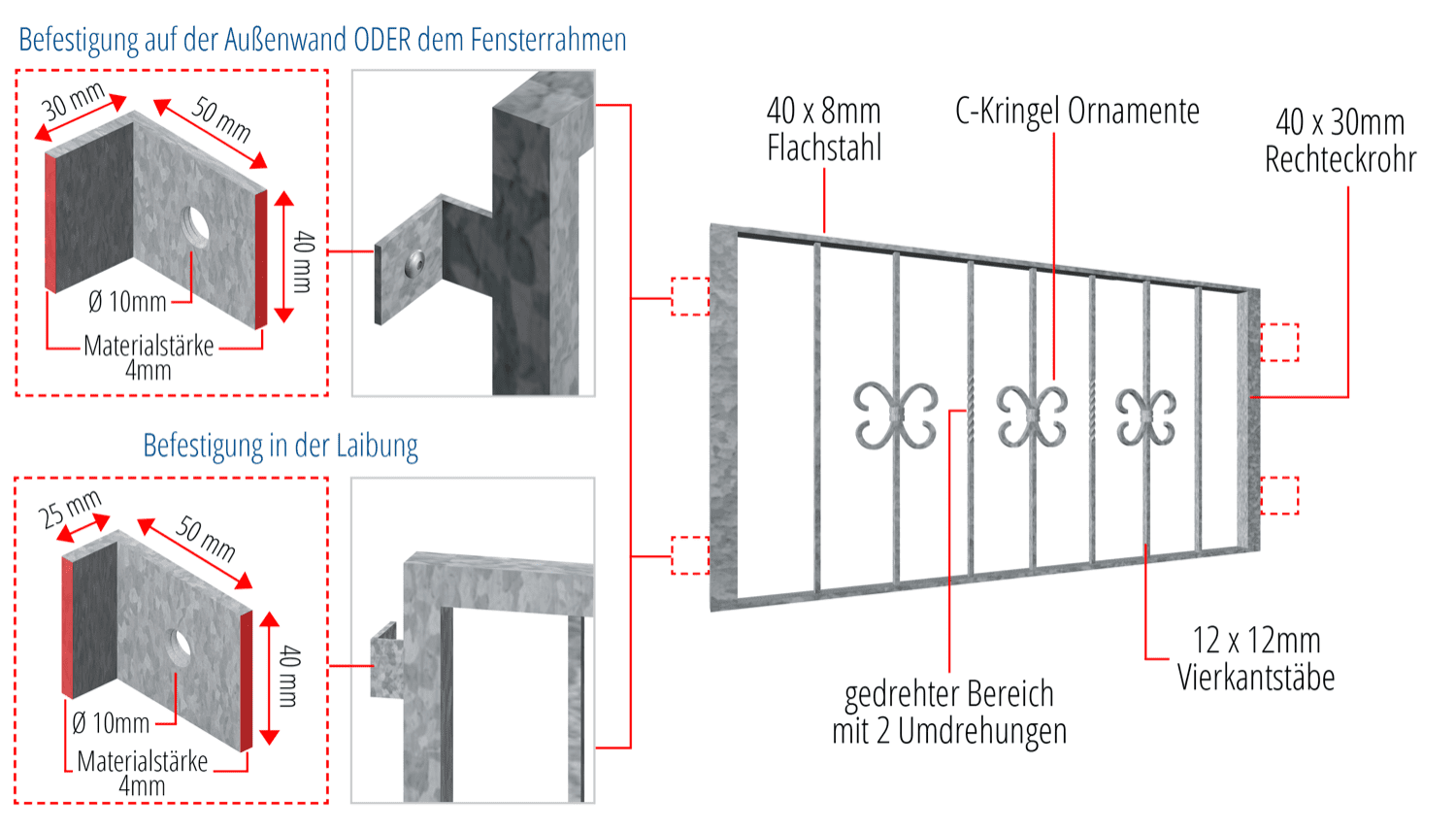 Kellerfenstergitter verzinkt Barock