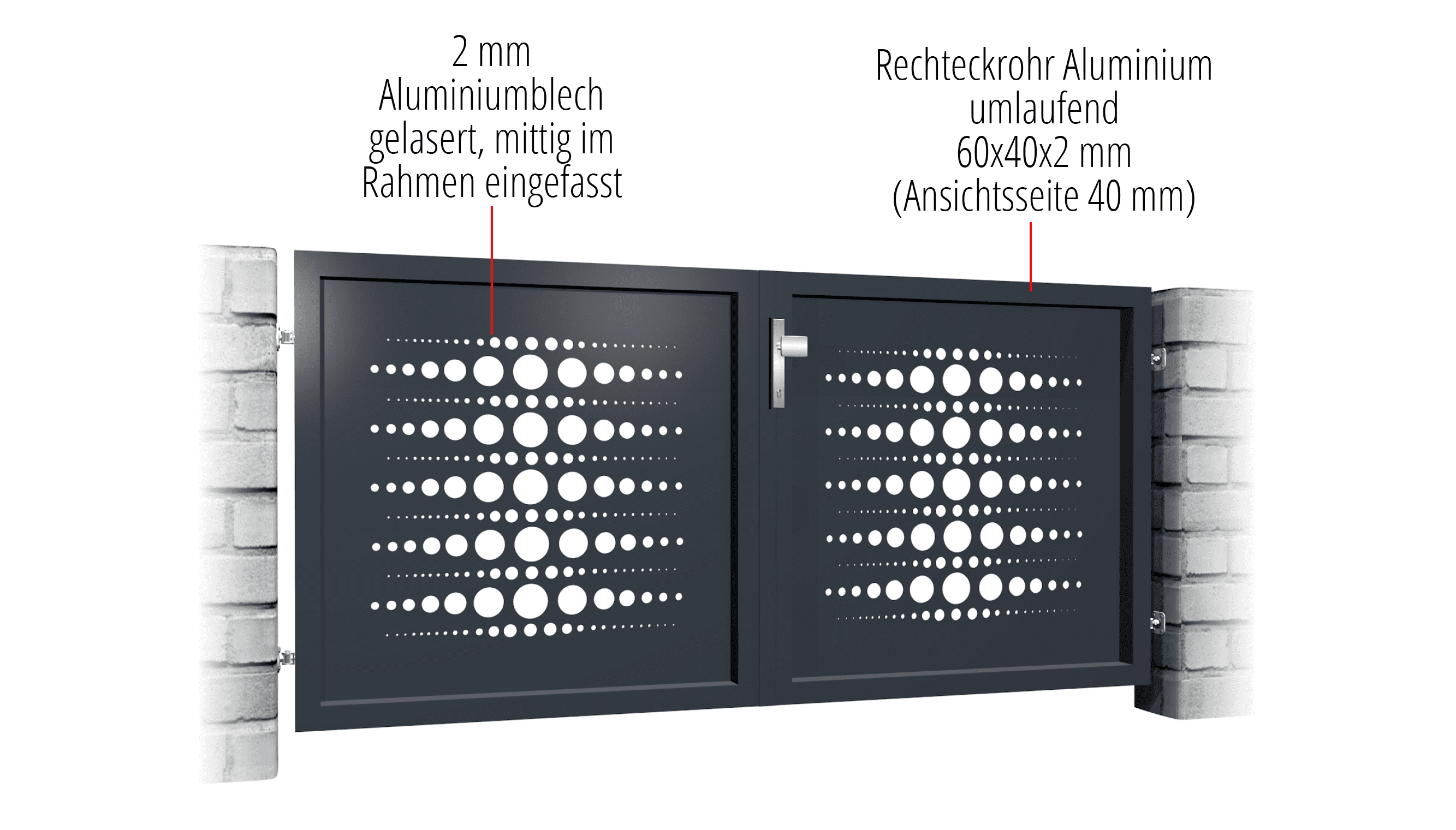 Gartentor Alu 2-flügelig Laserschnitt Design PE 2