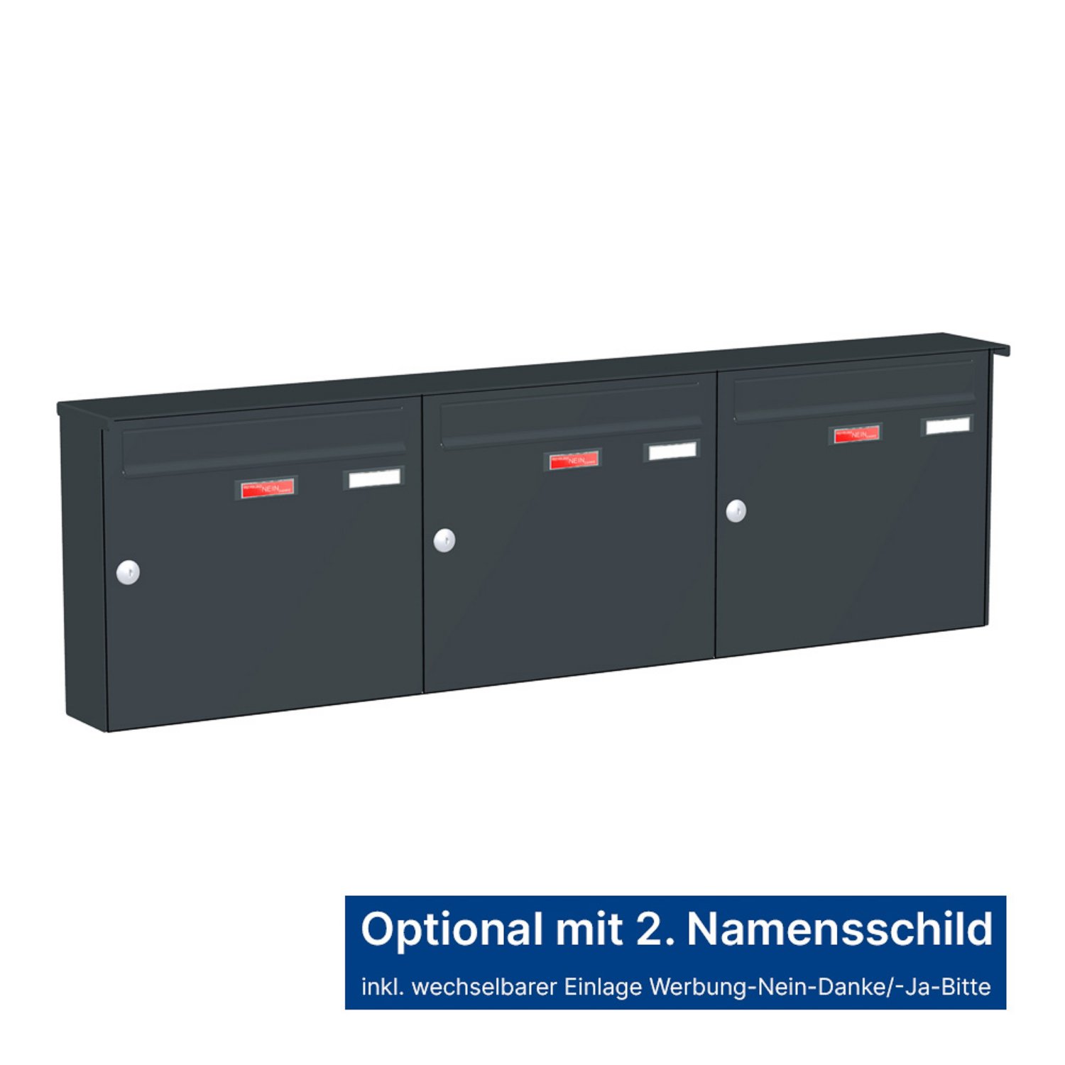 Briefkastenanlage | Aufputz | 3-fach | Senkrecht | Farbe