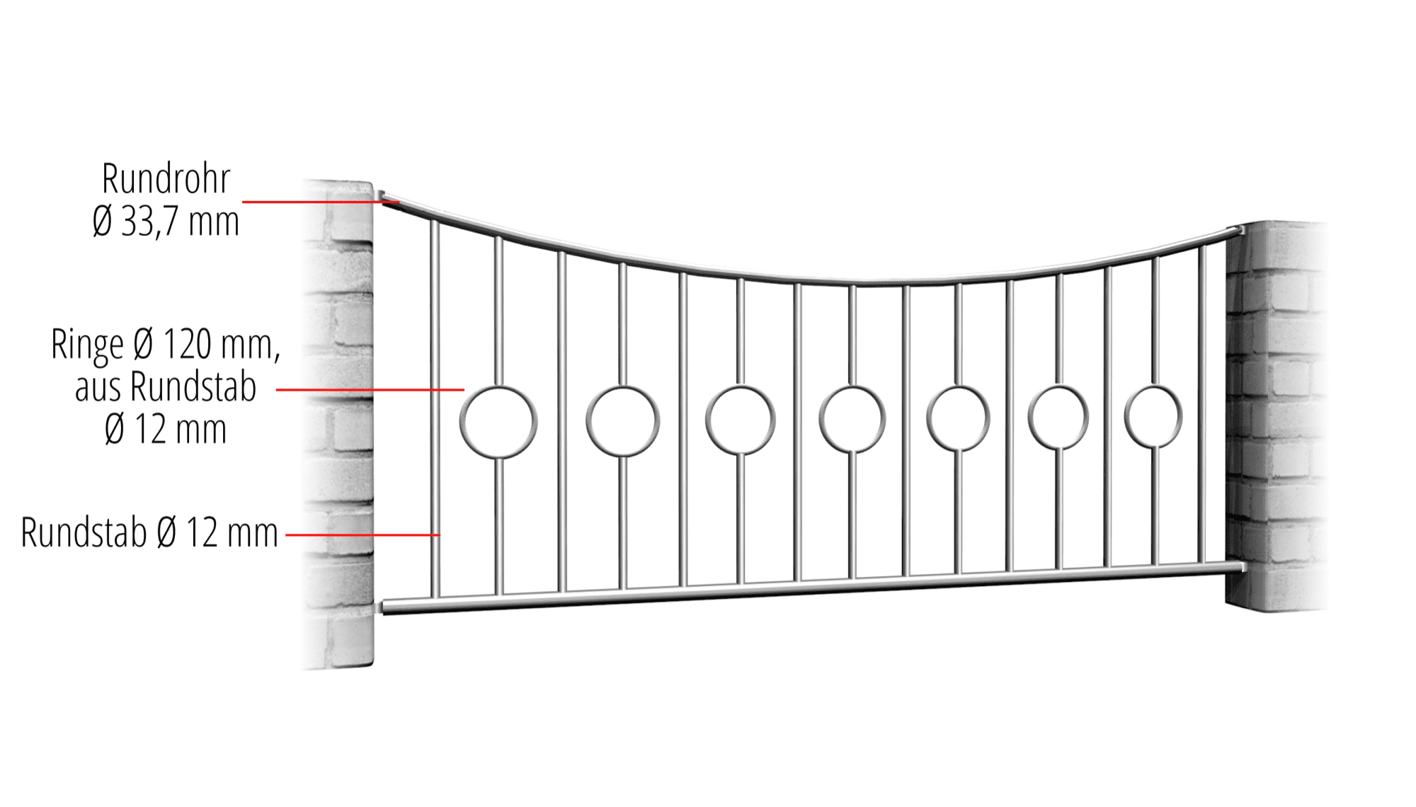 Gartenzaun Edelstahl Kreis Stab 2 Mitte, UB