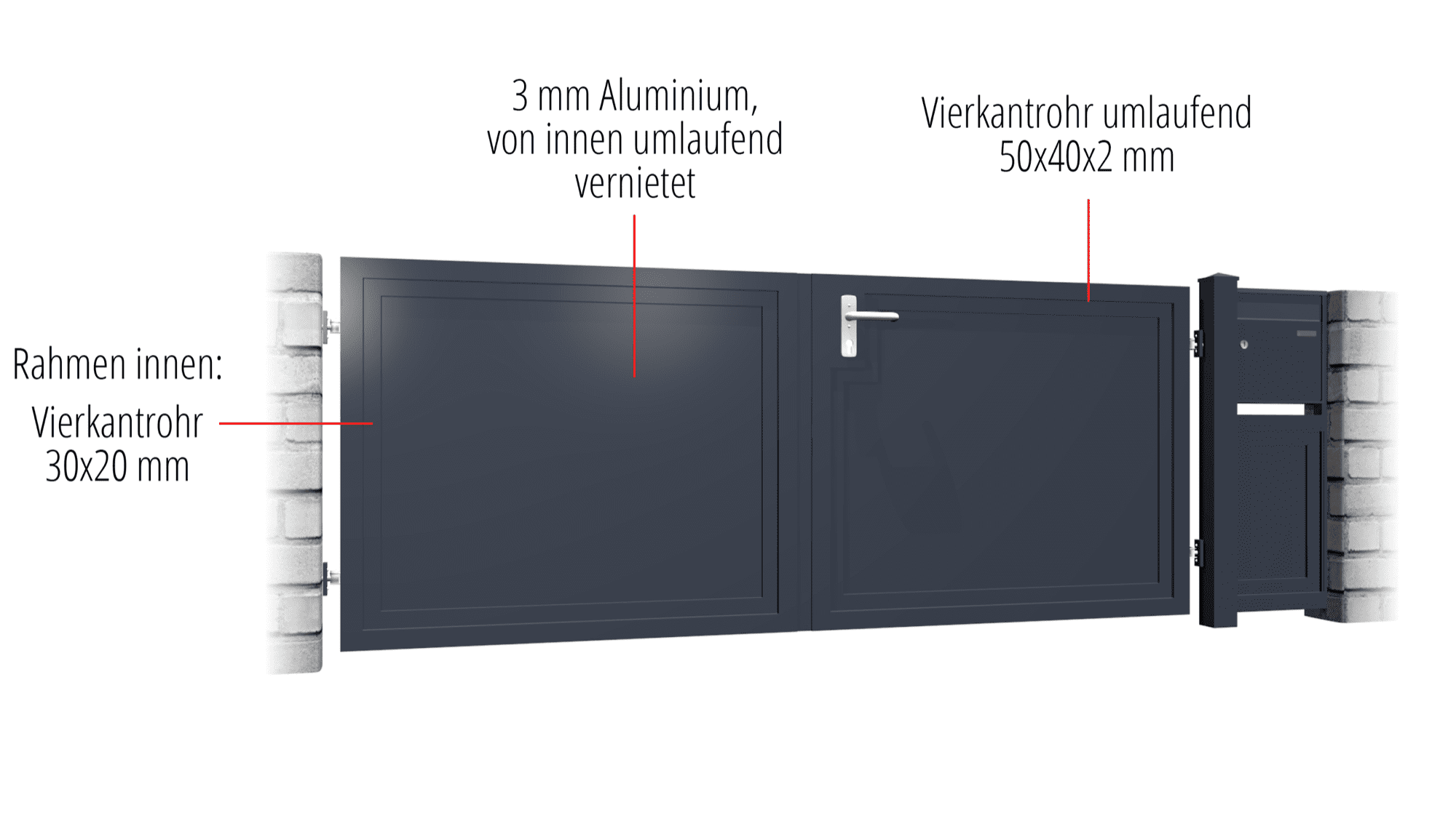 Gartentor Alu 2-flügelig Sichtschutz BD, GE, BK