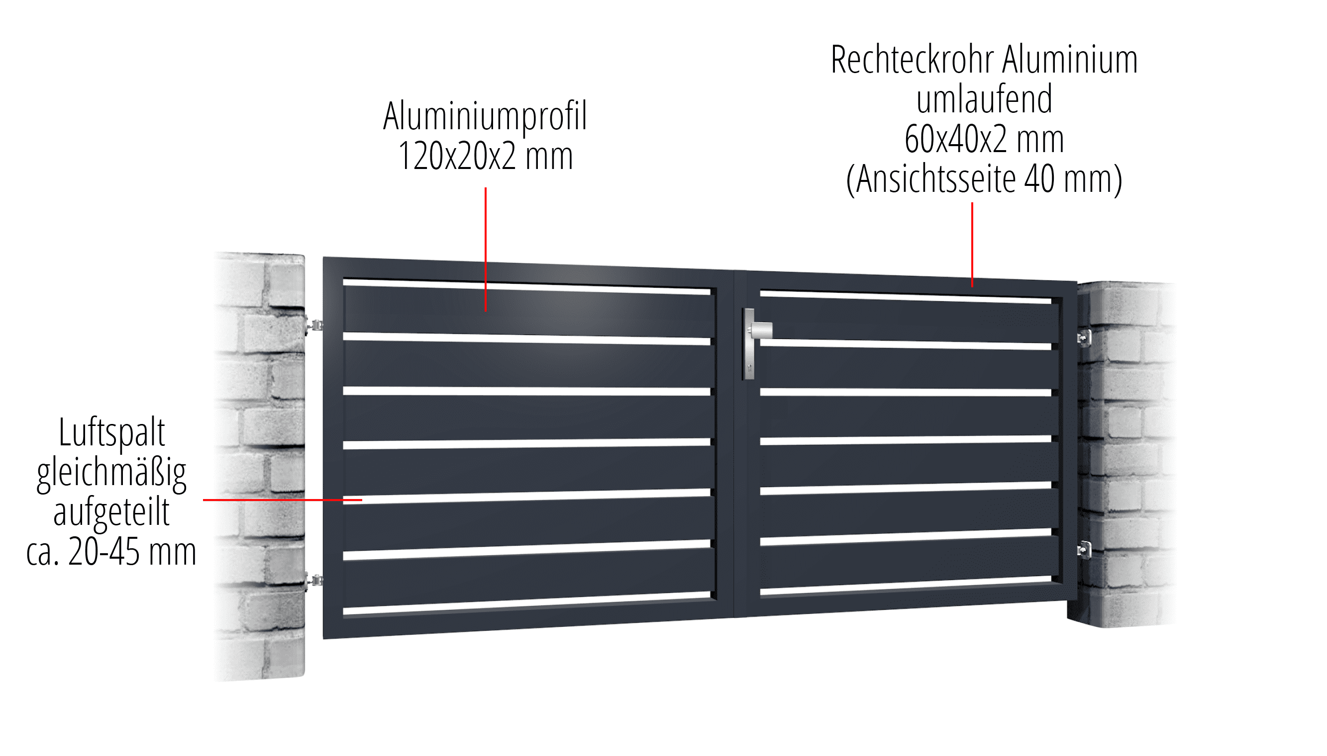 Gartentor Alu 2-flügelig Sichtschutz, GE