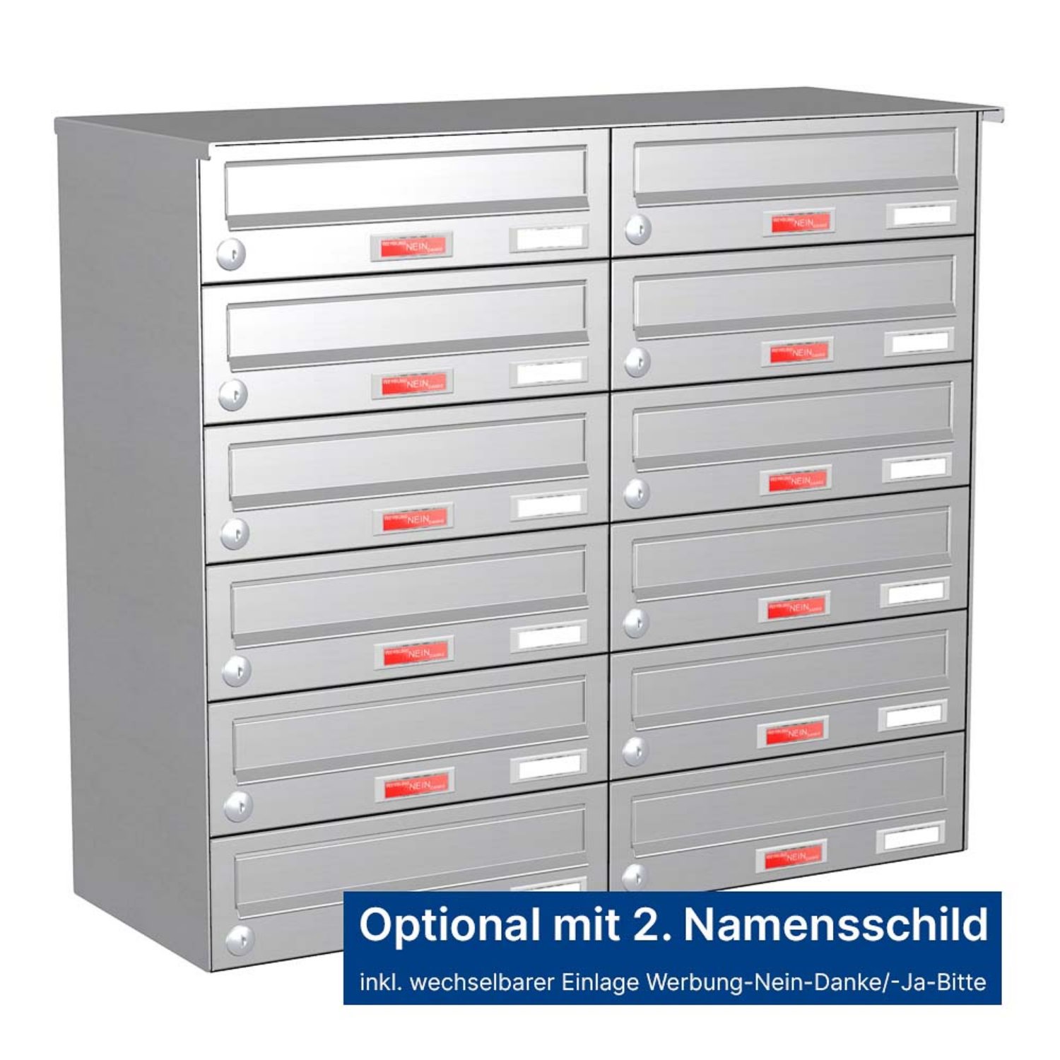 Briefkastenanlage | Aufputz | 12-fach | Waagerecht | Edelstahl