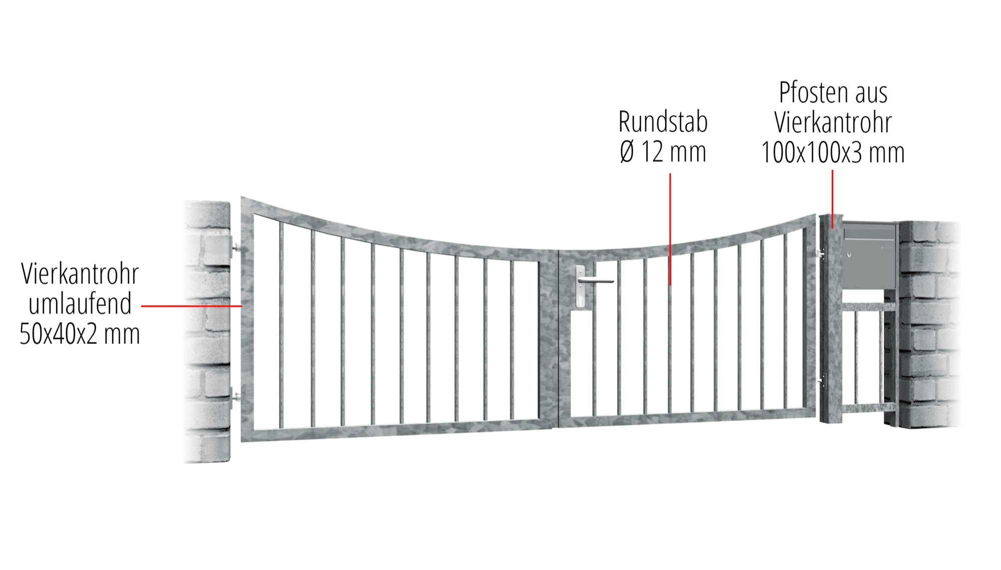 Gartentor verzinkt 2-flügelig Massiv 2, UB, BK