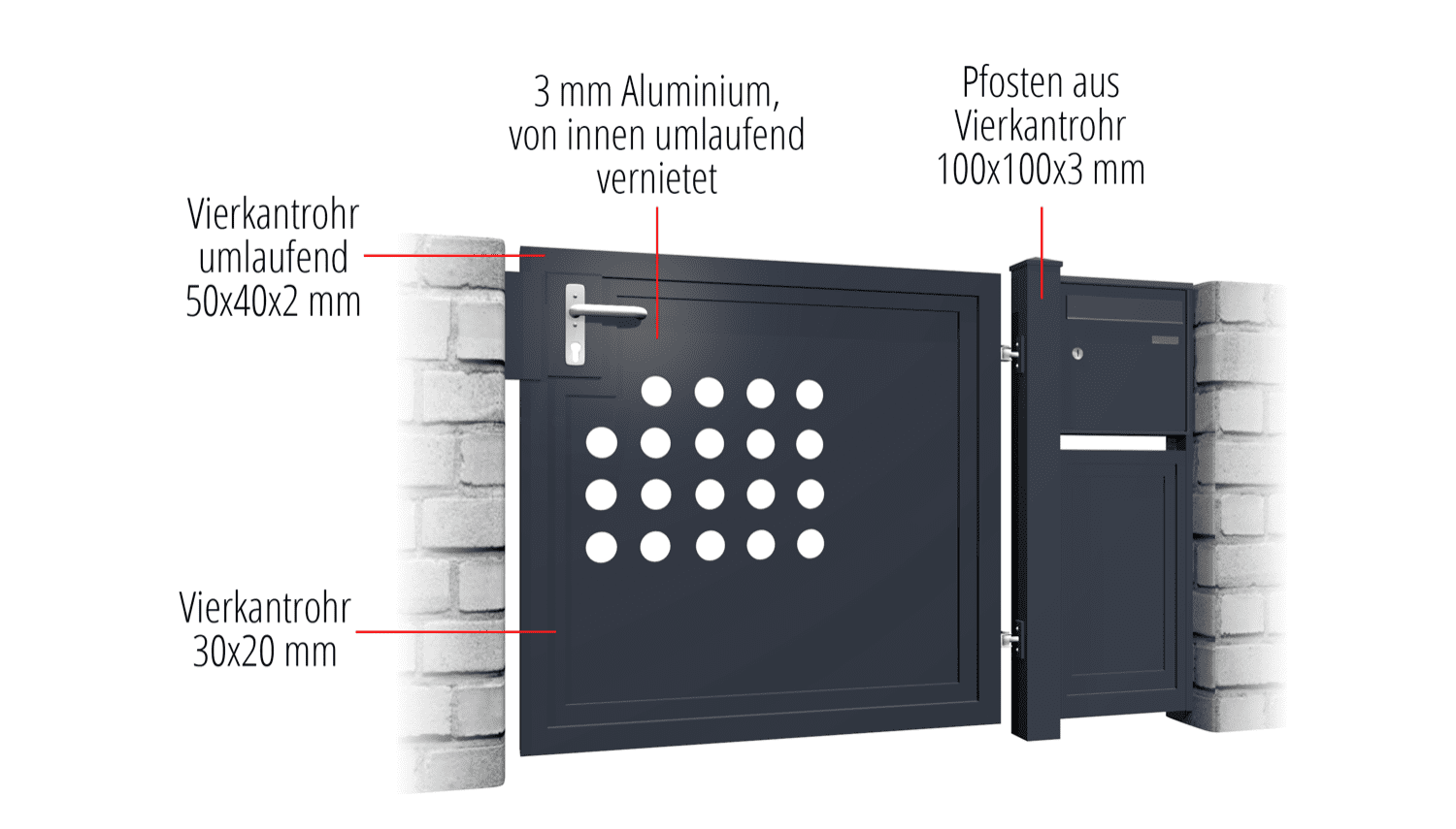 Gartentür Alu 1-flügelig Sichtschutz RLR, GE, BK