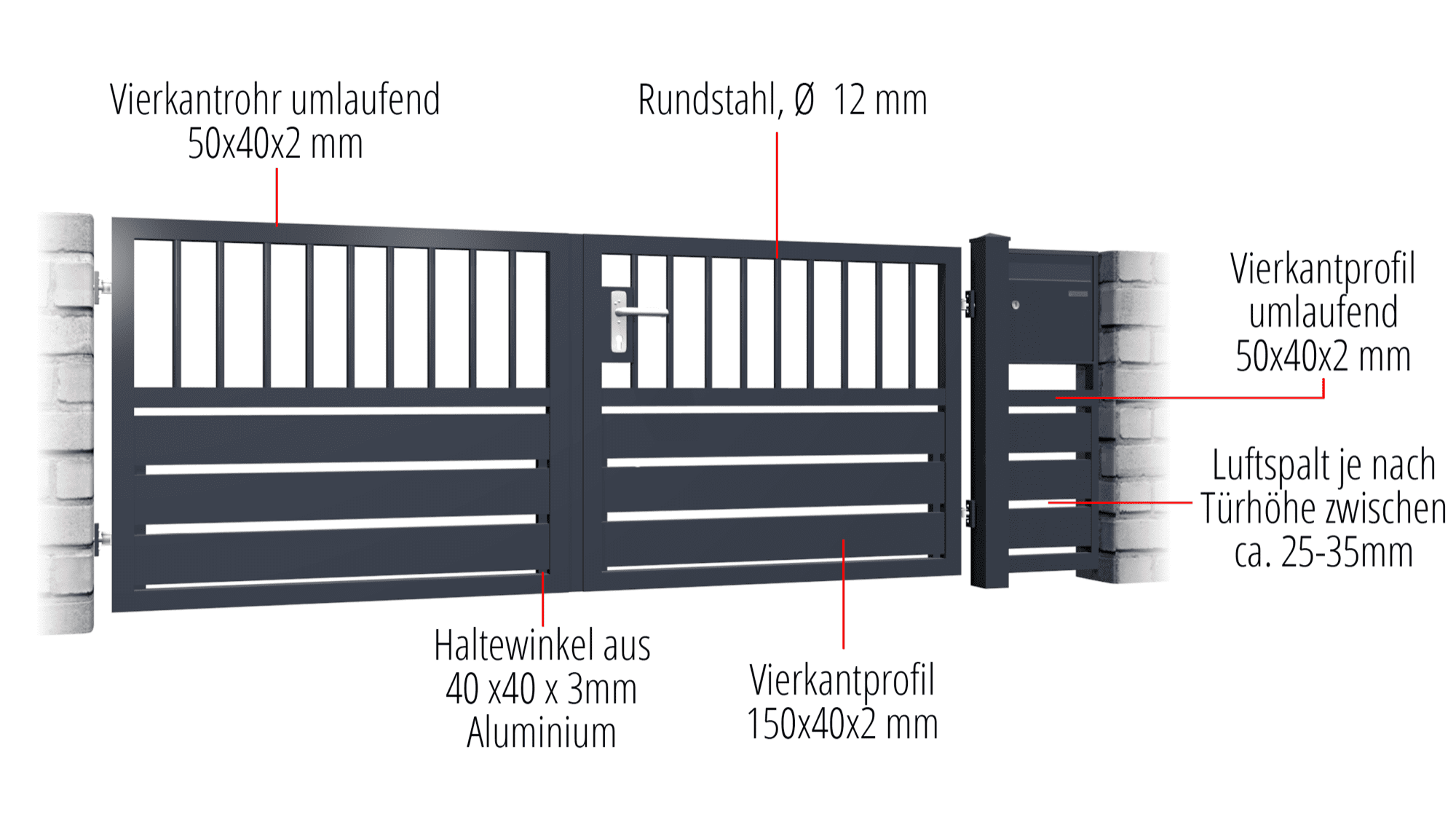 Gartentor Alu 2-flügelig Sichtschutz KSV 1, GE, BK