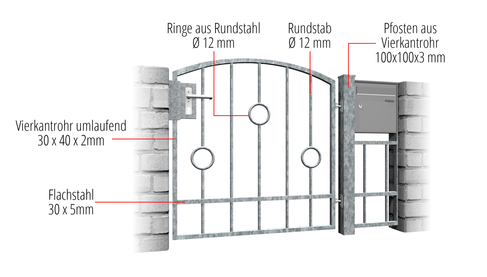 Gartentür verzinkt 1-flügelig Kreis Stab, OB, BK