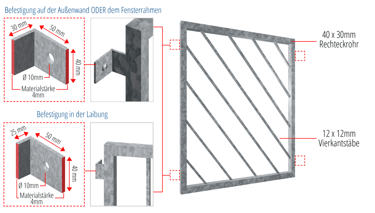 Fenstergitter verzinkt Diagonalstab 2