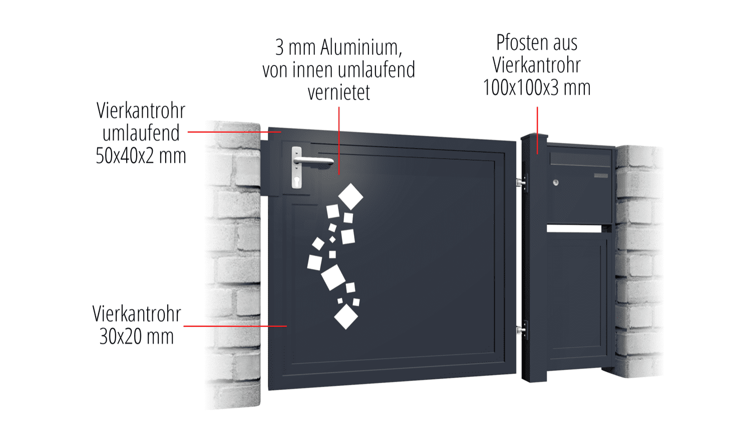 Gartentür Alu 1-flügelig Sichtschutz QE, GE, BK