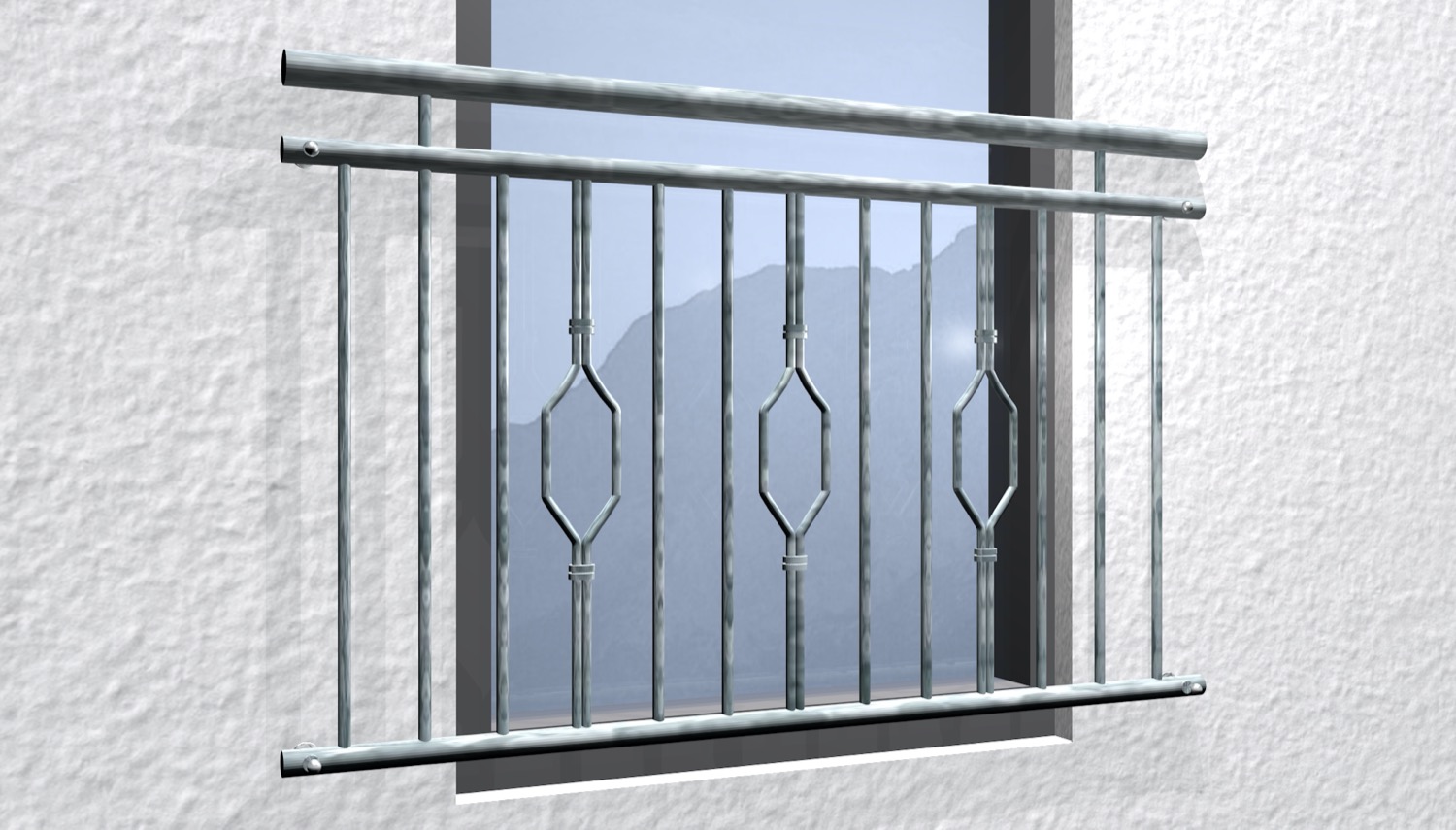 Französischer Balkon verzinkt 6-Eck Triple Ornament 