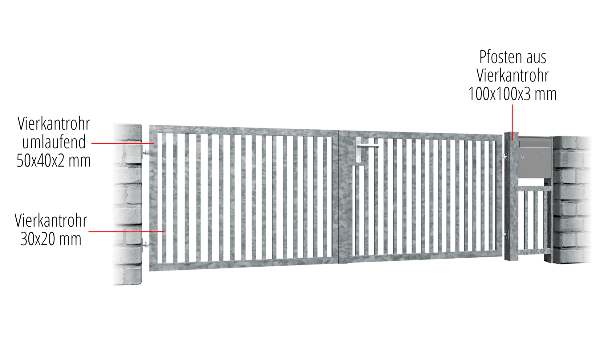 Gartentor verzinkt 2-flügelig Massiv, GE, BK