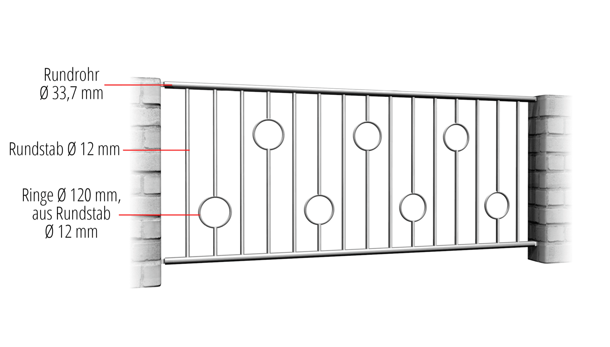 Gartenzaun Edelstahl Kreis Stab, GE