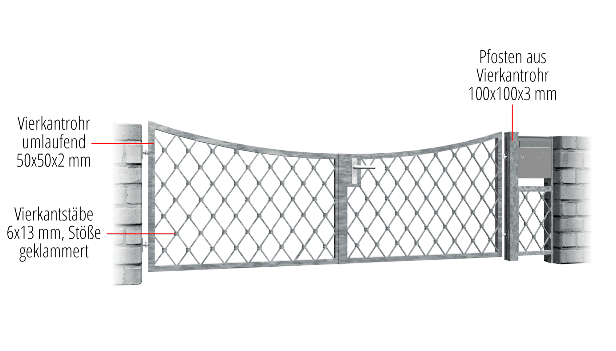 Gartentor verzinkt 2-flügelig Rauten, UB, BK