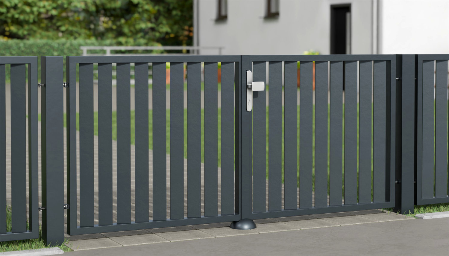 Gartentor Alu 2-flügelig Sichtschutz Lamellen vertikal schräg, GE