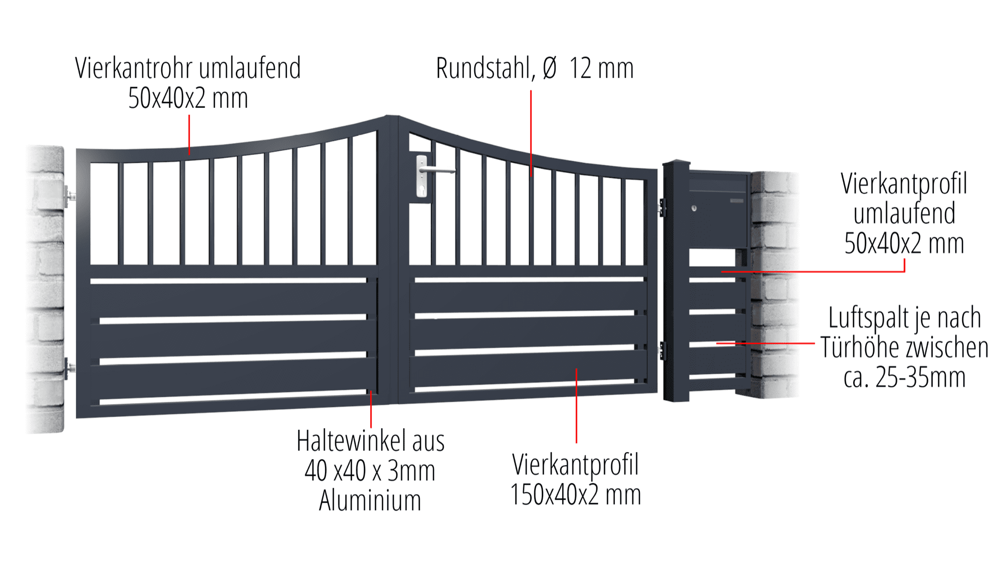 Gartentor Alu 2-flügelig Sichtschutz KSV 1, SB, BK