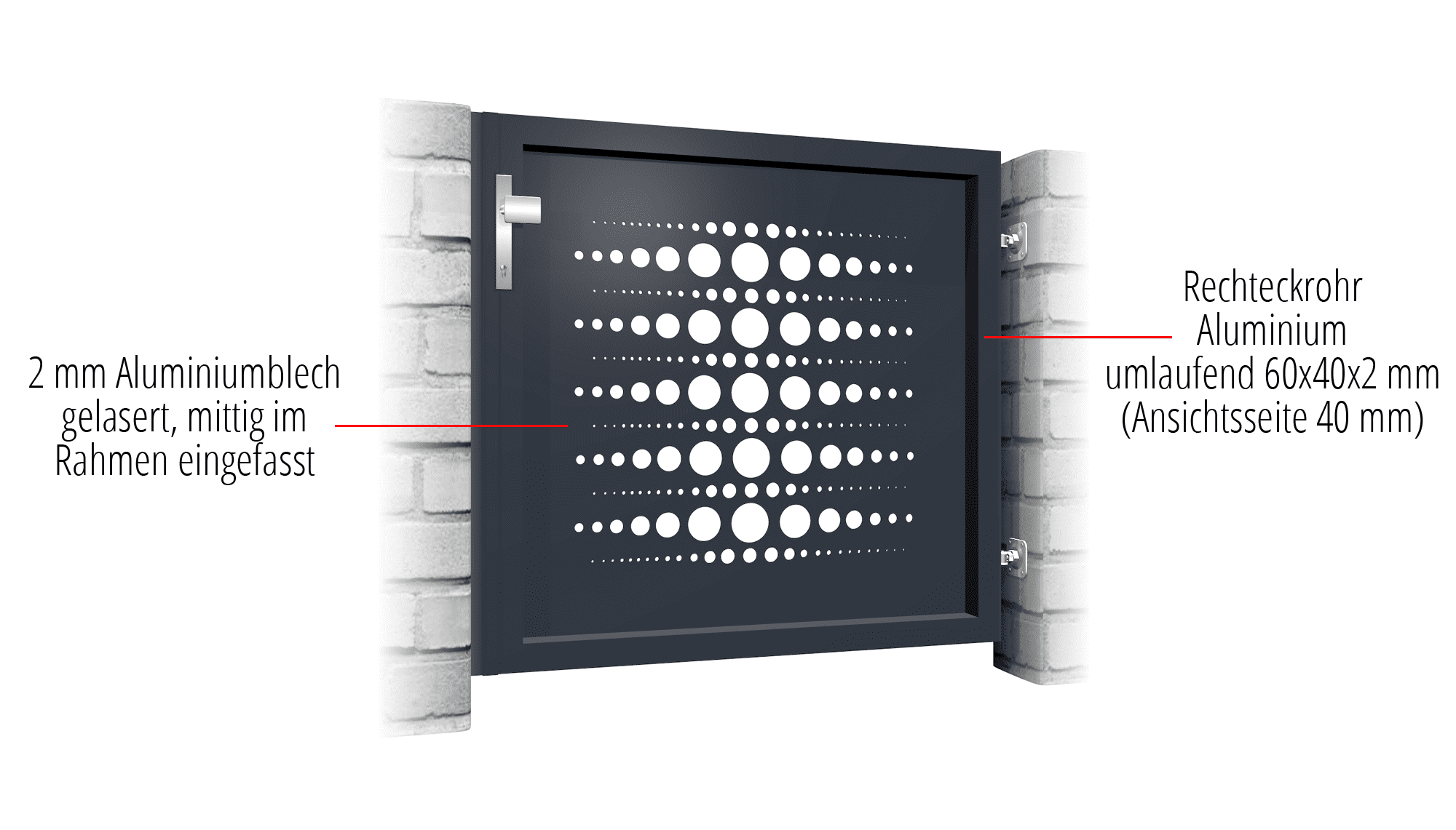 Gartentür Alu 1-flügelig Laserschnitt Design PE 2