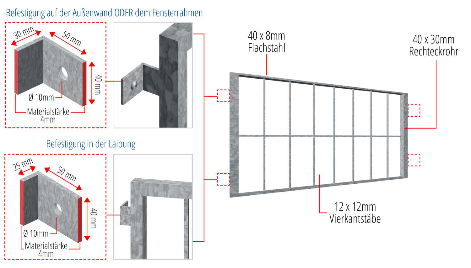 4 Kellerfenster Gitter Fenstergitter Fensterschutz ca. 50x99cm