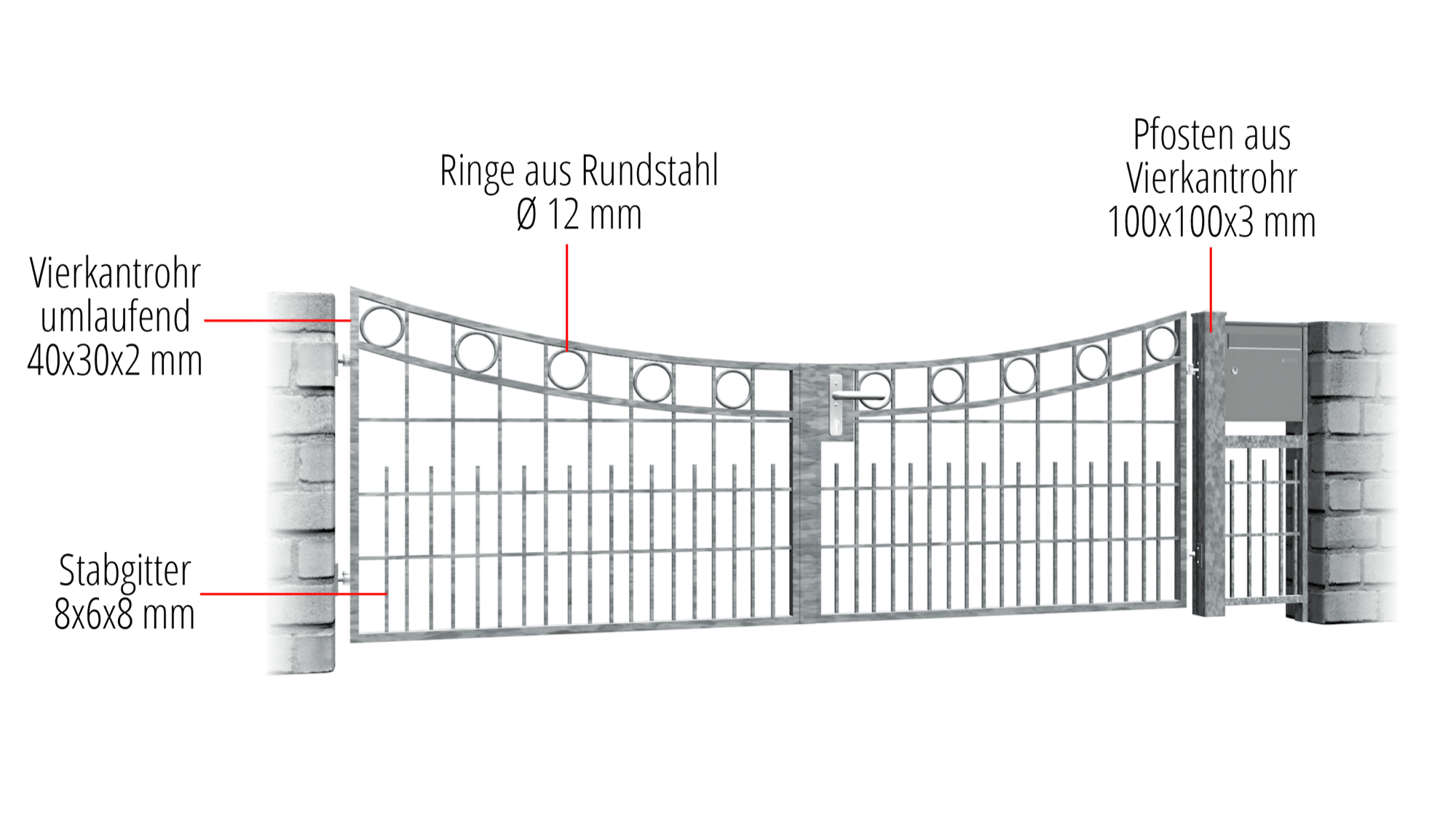 Gartentor verzinkt 2-flügelig Ringreihe, UB, BK