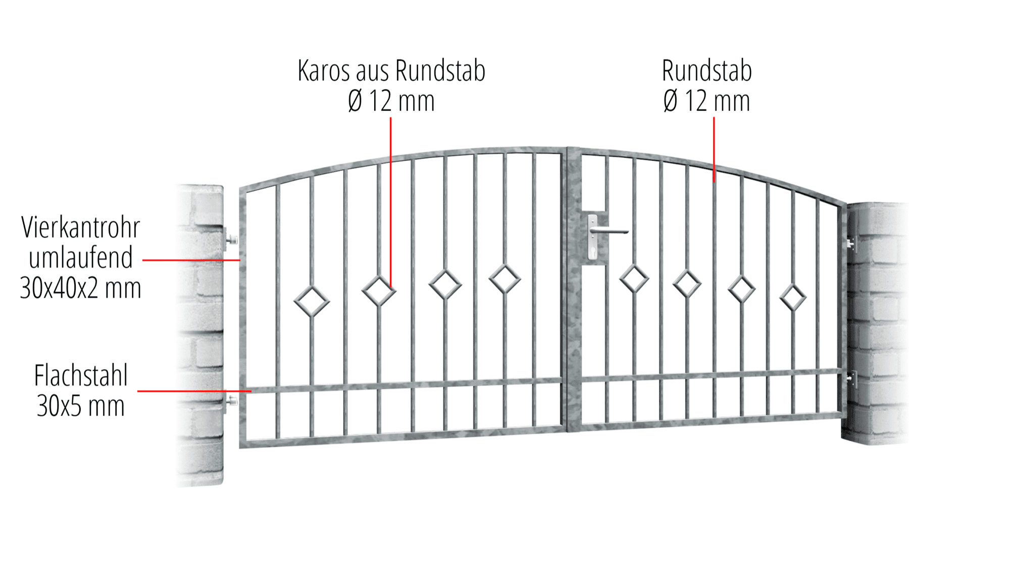 Gartentor verzinkt 2-flügelig Karo Stab, OB