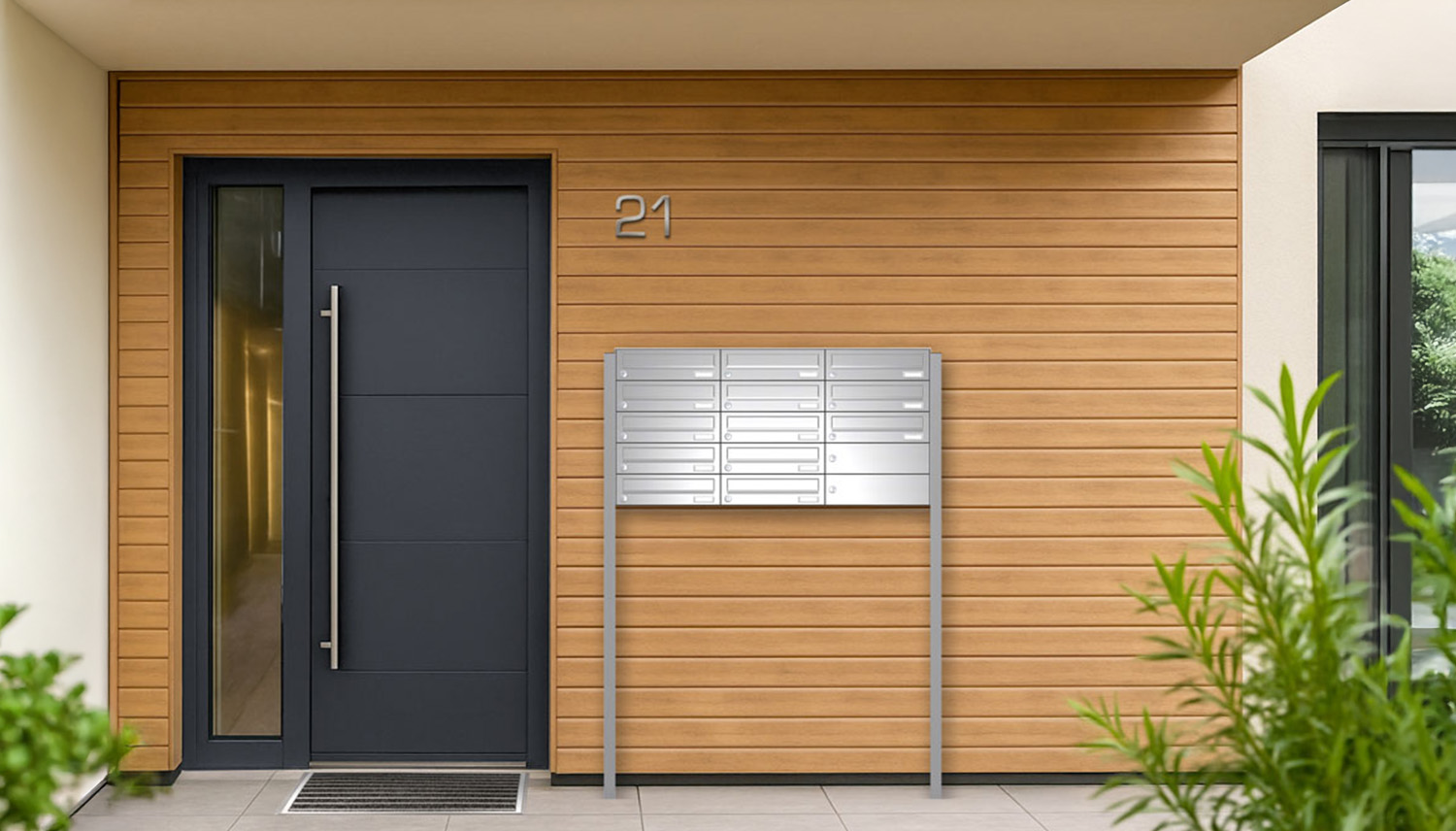 Briefkastenanlage | Freistehend | 13-fach | Waagerecht | Edelstahl