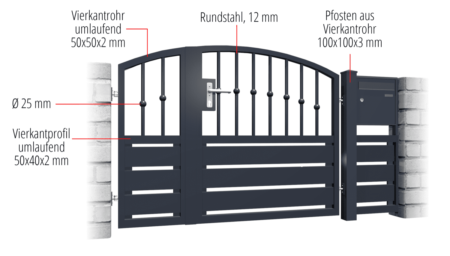 Gartentür Alu 2-flügelig Sichtschutz KSKR, OB, BK