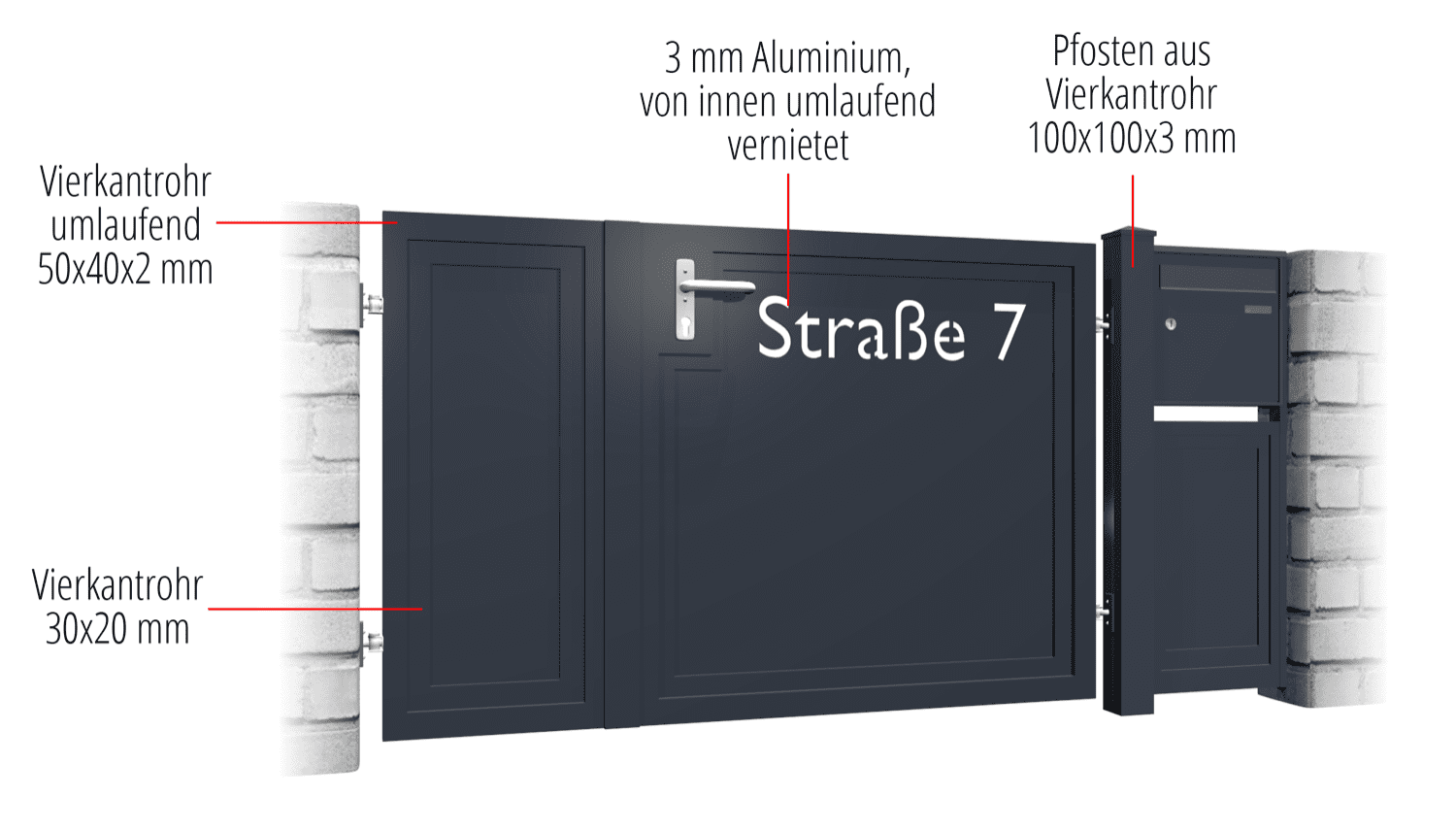 Gartentür Alu 2-flügelig Sichtschutz Straße, GE, BK