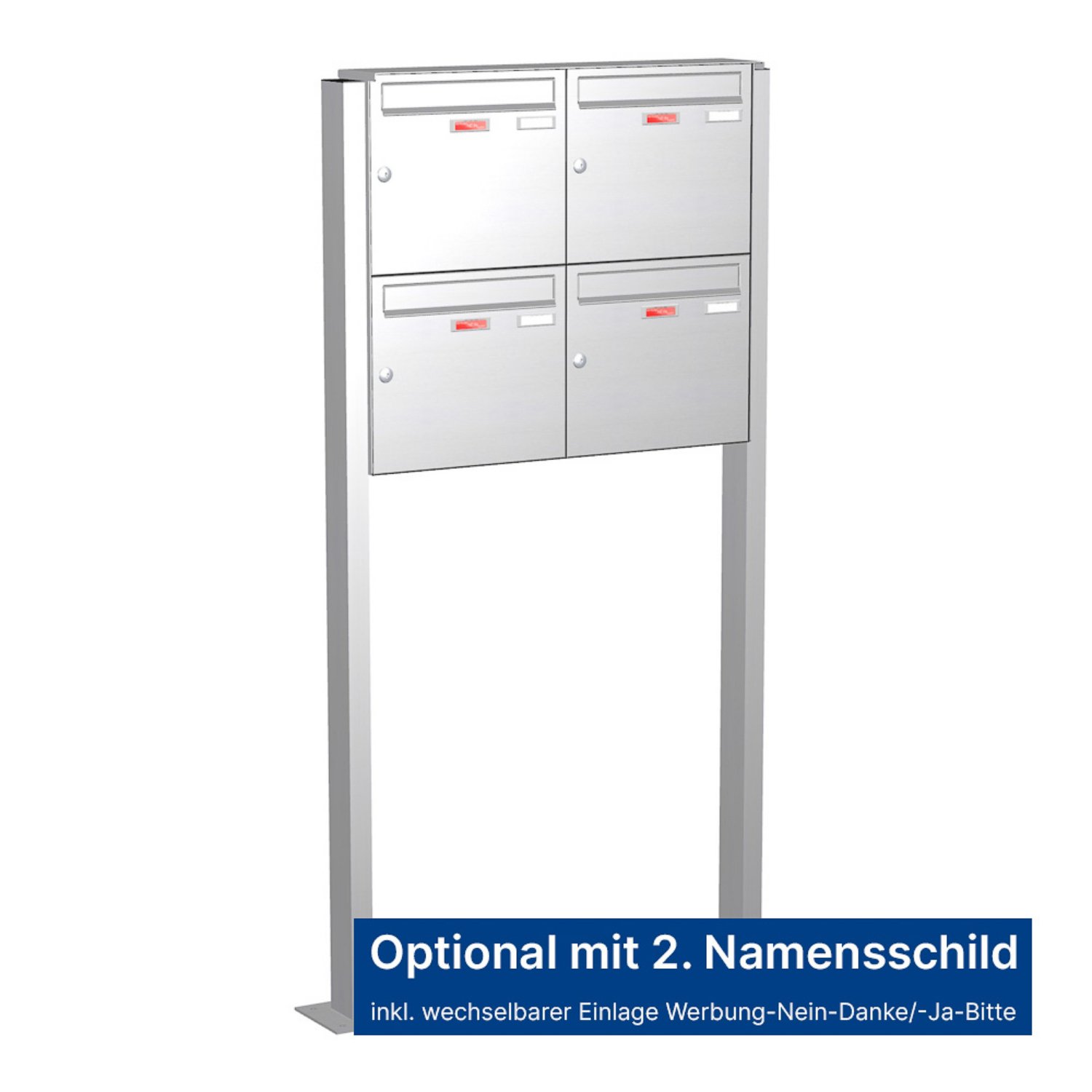 Briefkastenanlage | Freistehend | 4-fach | Senkrecht | Edelstahl