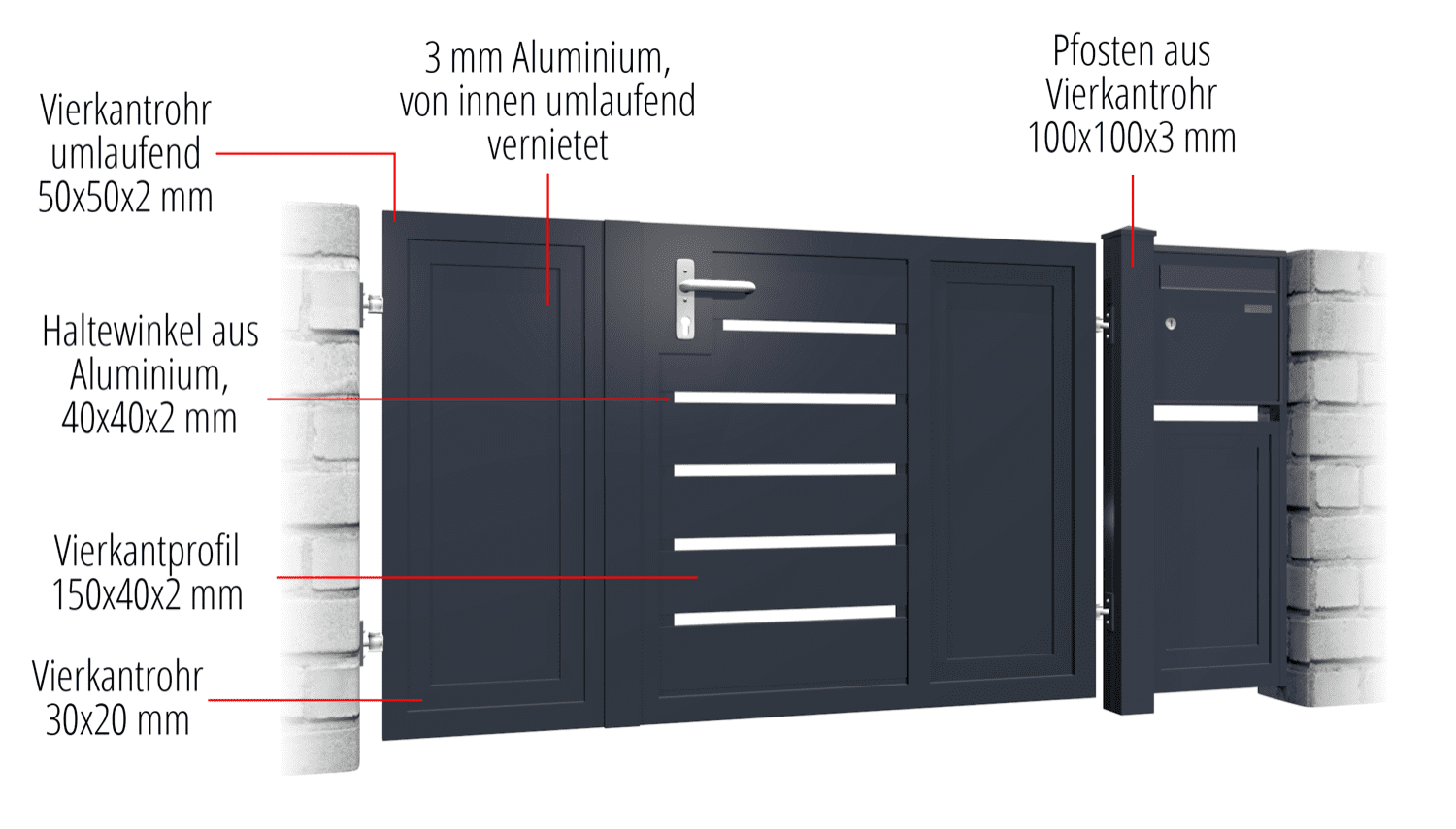 Gartentür Alu 2-flügelig Sichtschutz KSB, GE, BK