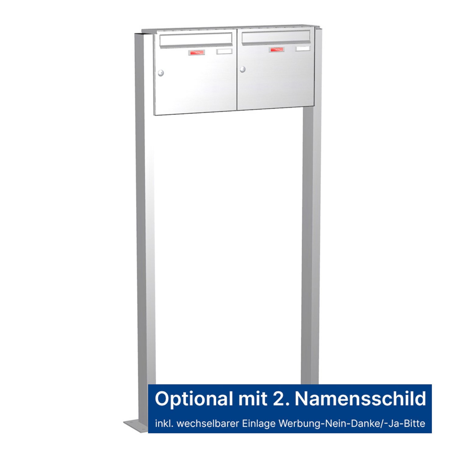 Briefkastenanlage | Freistehend | 2-fach | Senkrecht | Edelstahl