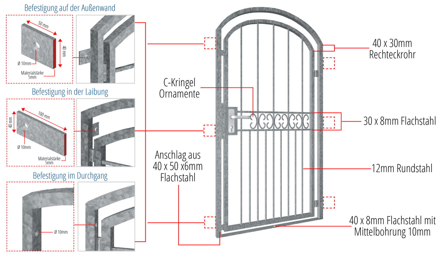 Gittertür verzinkt C-Kringel Oberbogen