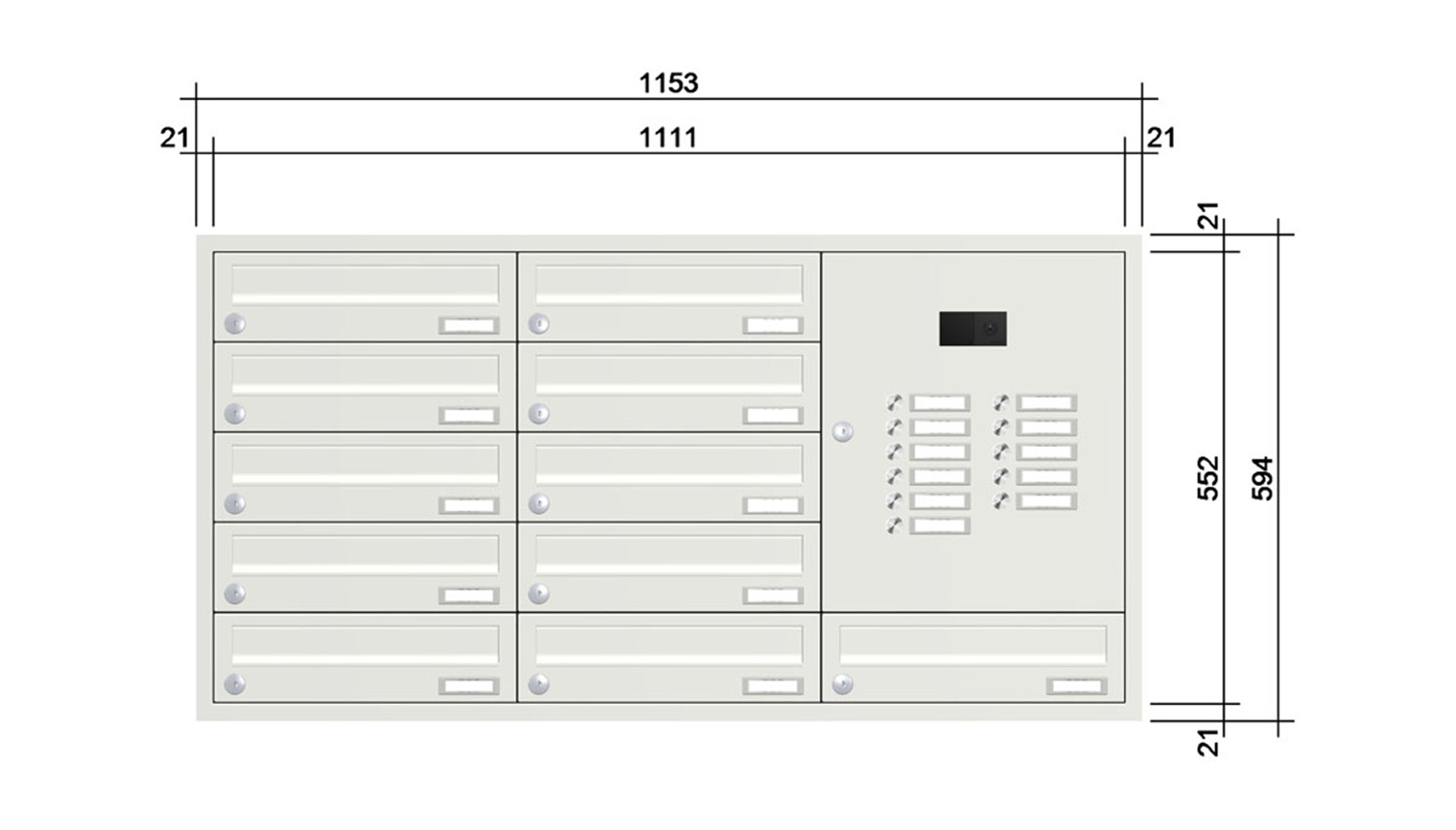 Briefkastenanlage | Unterputz | 11-fach | Waagerecht | Audio | Video | Farbe