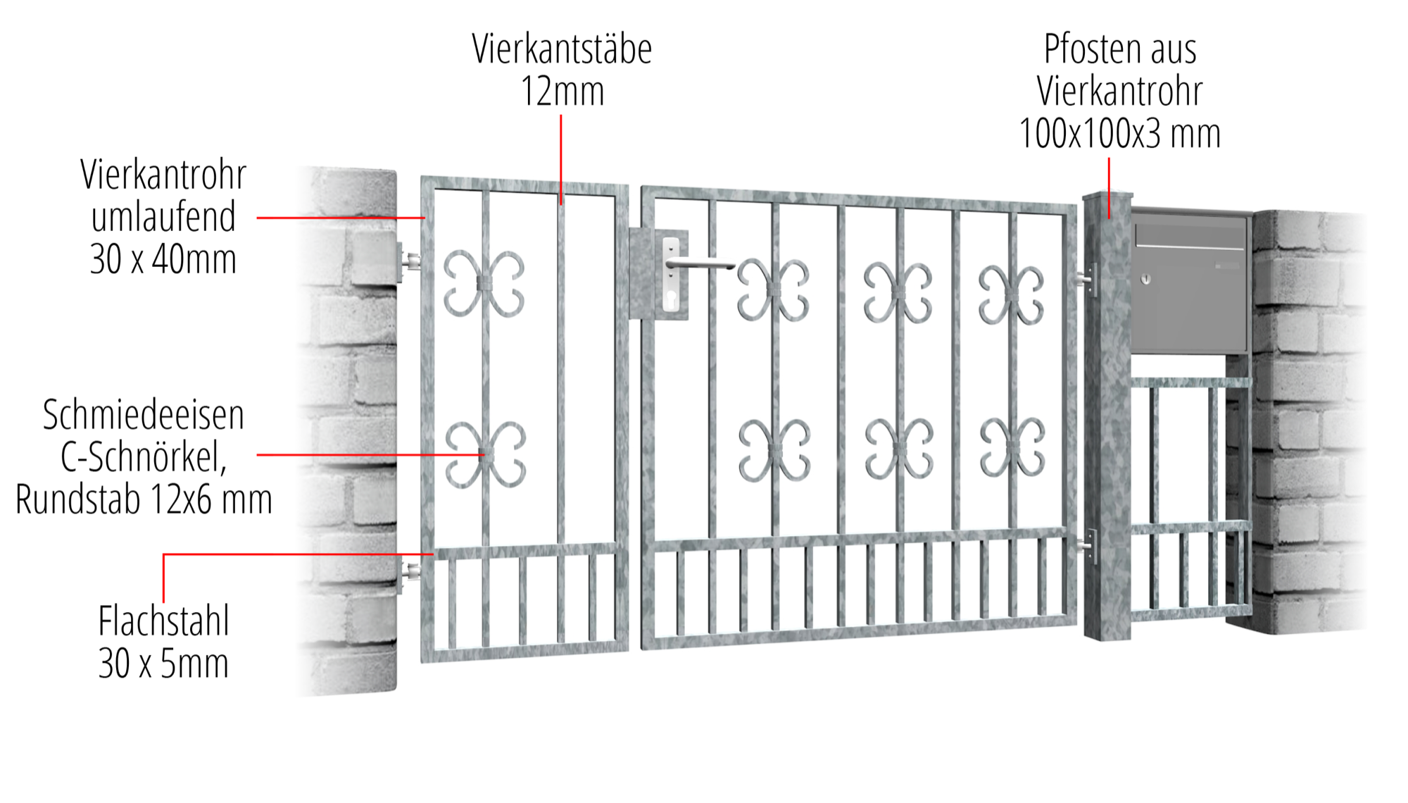 Gartentür verzinkt 2-flügelig Barock, GE, BK