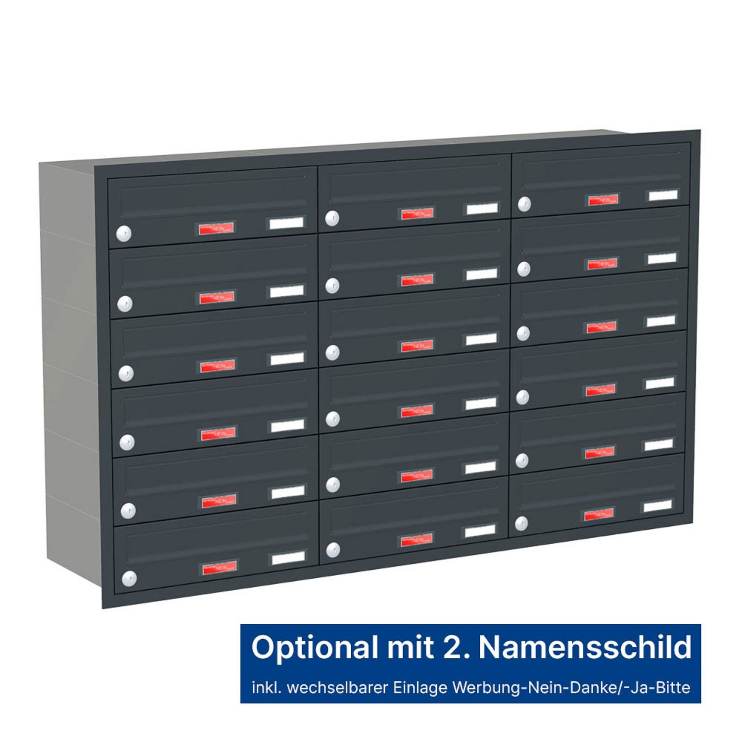 Briefkastenanlage | Unterputz | 18-fach | Waagerecht | Farbe