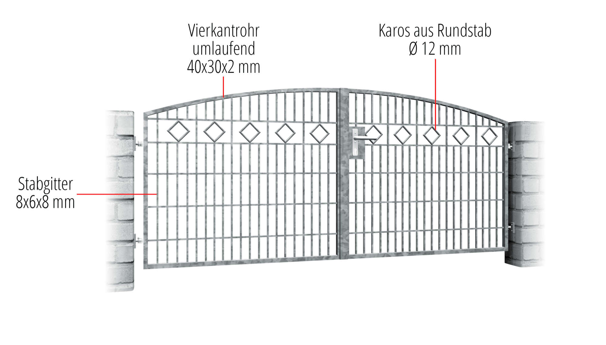 Gartentor verzinkt 2-flügelig Karoreihe, OB