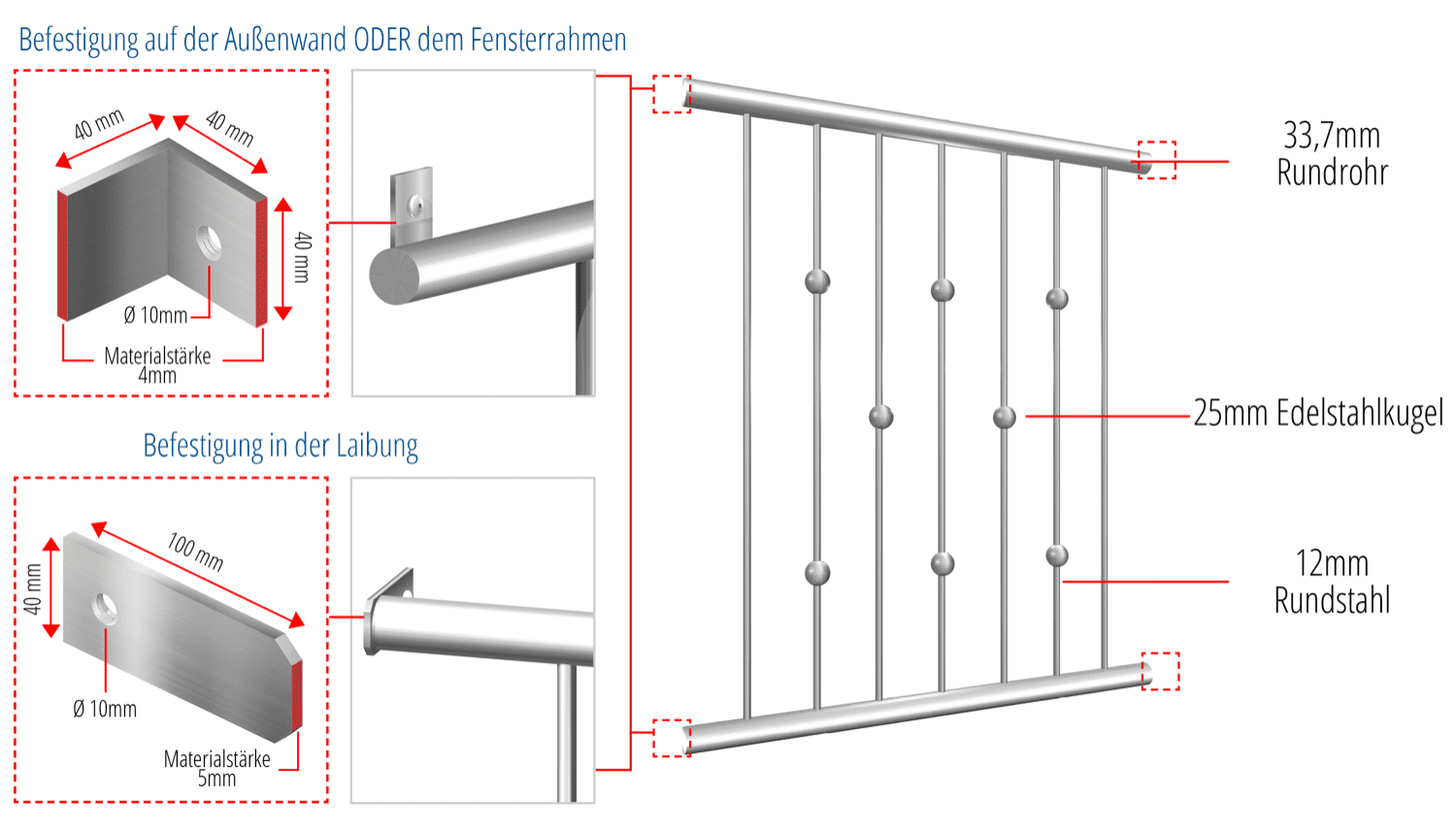 Fenstergitter Edelstahl Kugeln versetzt 2