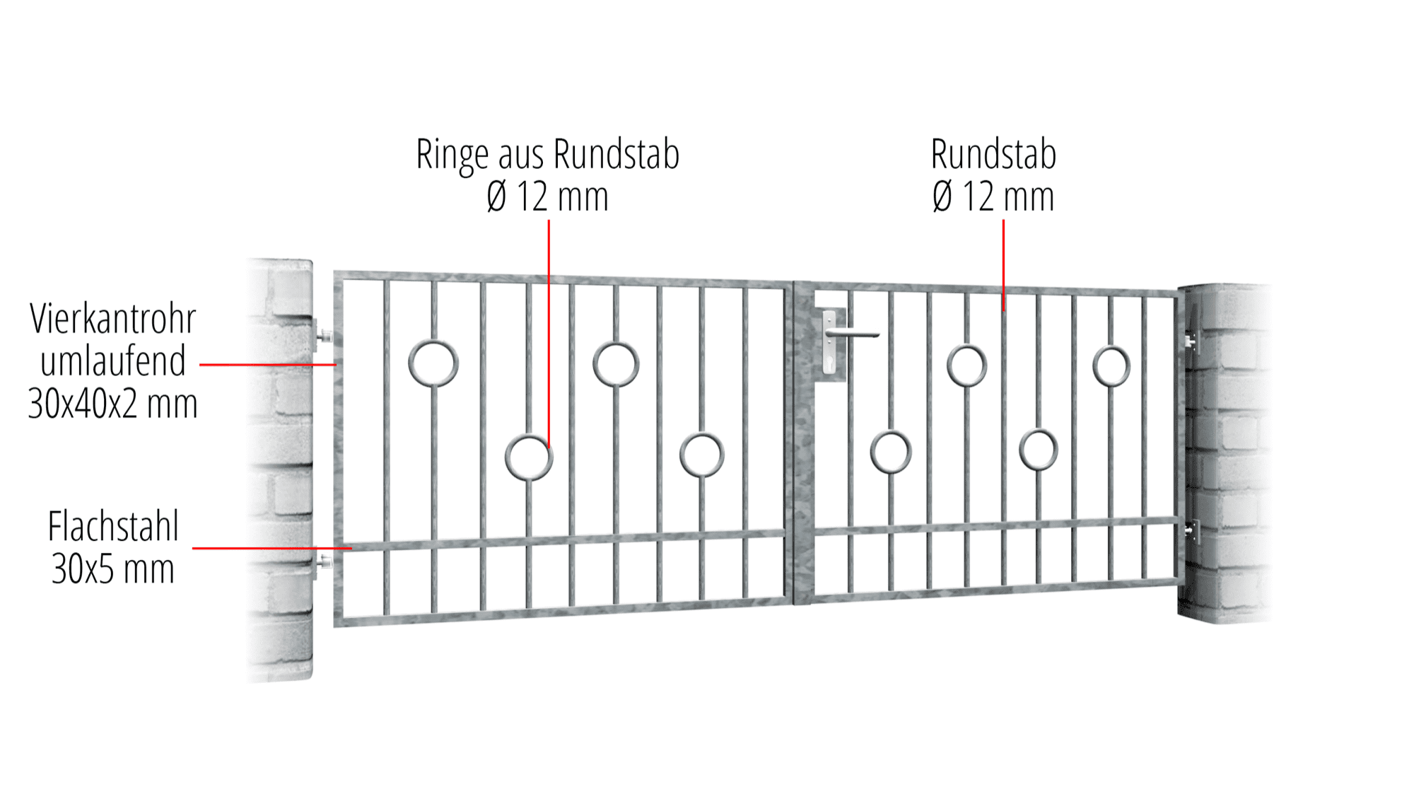 Gartentor verzinkt 2-flügelig Kreis Stab, GE